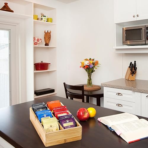 Miniatura 2 de Dicunoy Paquete de 2 organizadores de bolsas de té de bambú, almacenamiento de bolsas de té de madera para cajones con 6 compartimentos espaciosos,