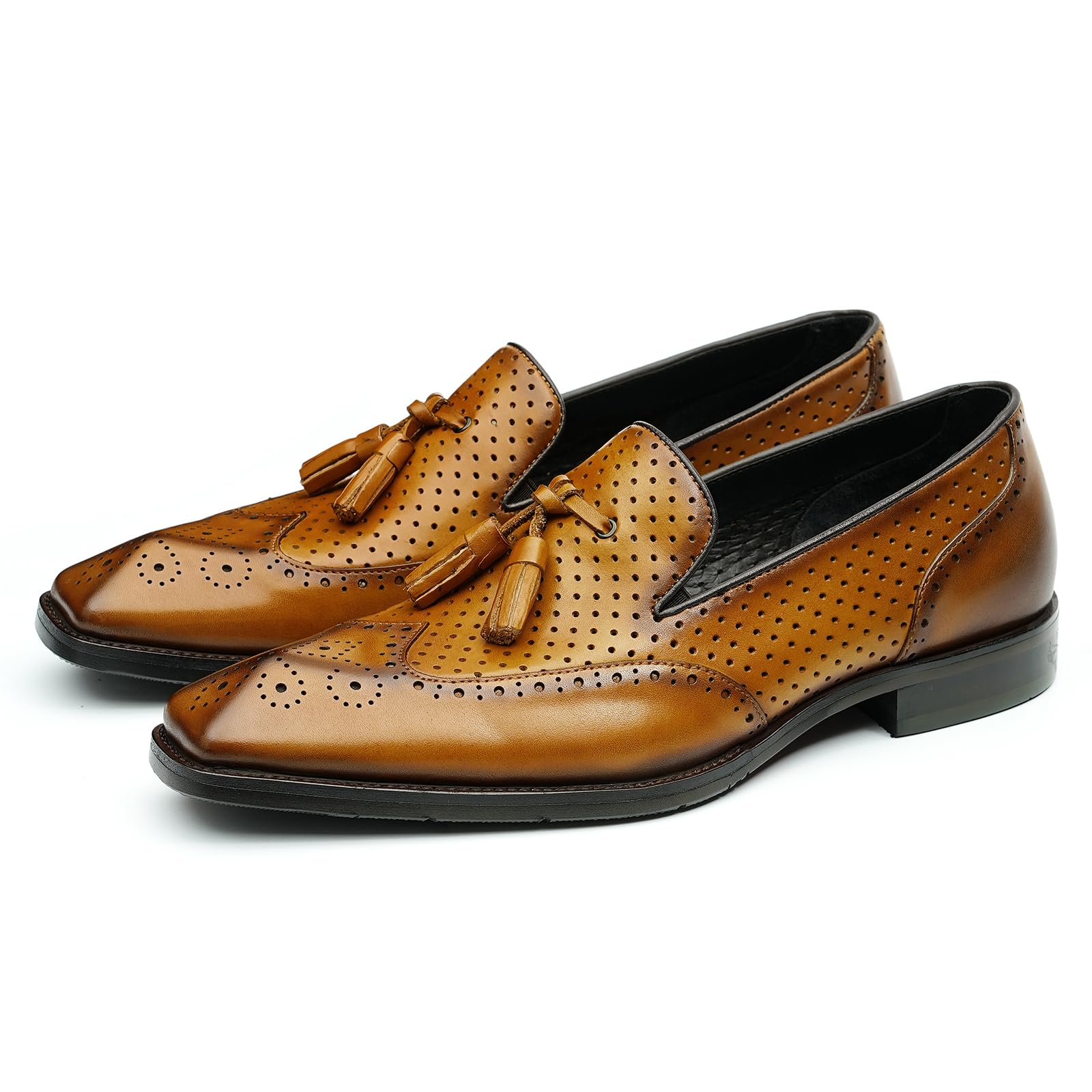 Mocasines con Borlas para Hombres Brogues Huecos Transpirables Zapatos Slip On en Cuero