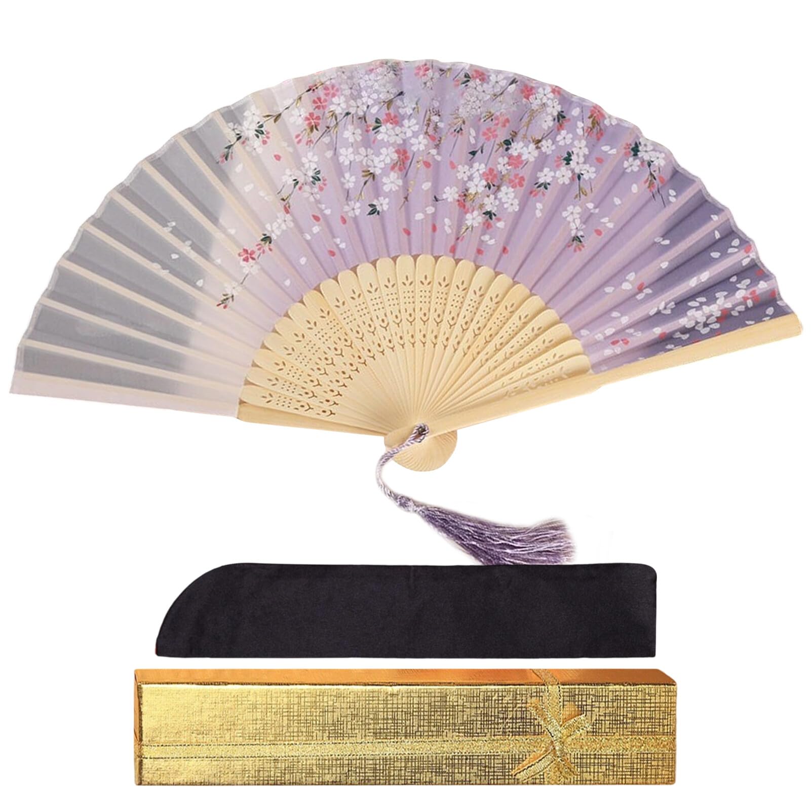 Formemory Men's Ladies' Folding Fan Bag with Gift Box, Bamboo, Silk, Japanese, Fashionable, Japanese Accessories, Beautiful, Floral Print, Butterfly Pattern, Lightweight, Japanese Gift, Souvenir : Clo