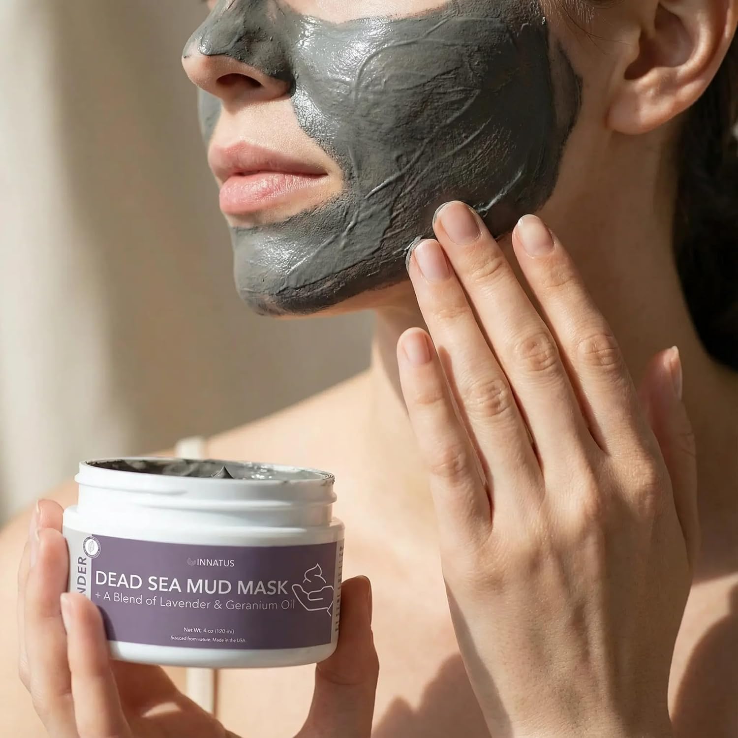 INNATUS Dead Sea Mud Mask with Lavander Oil – 4oz Detoxifying & Purifying Face Mask – Infused with Natural Oils for Acne Control & Skin