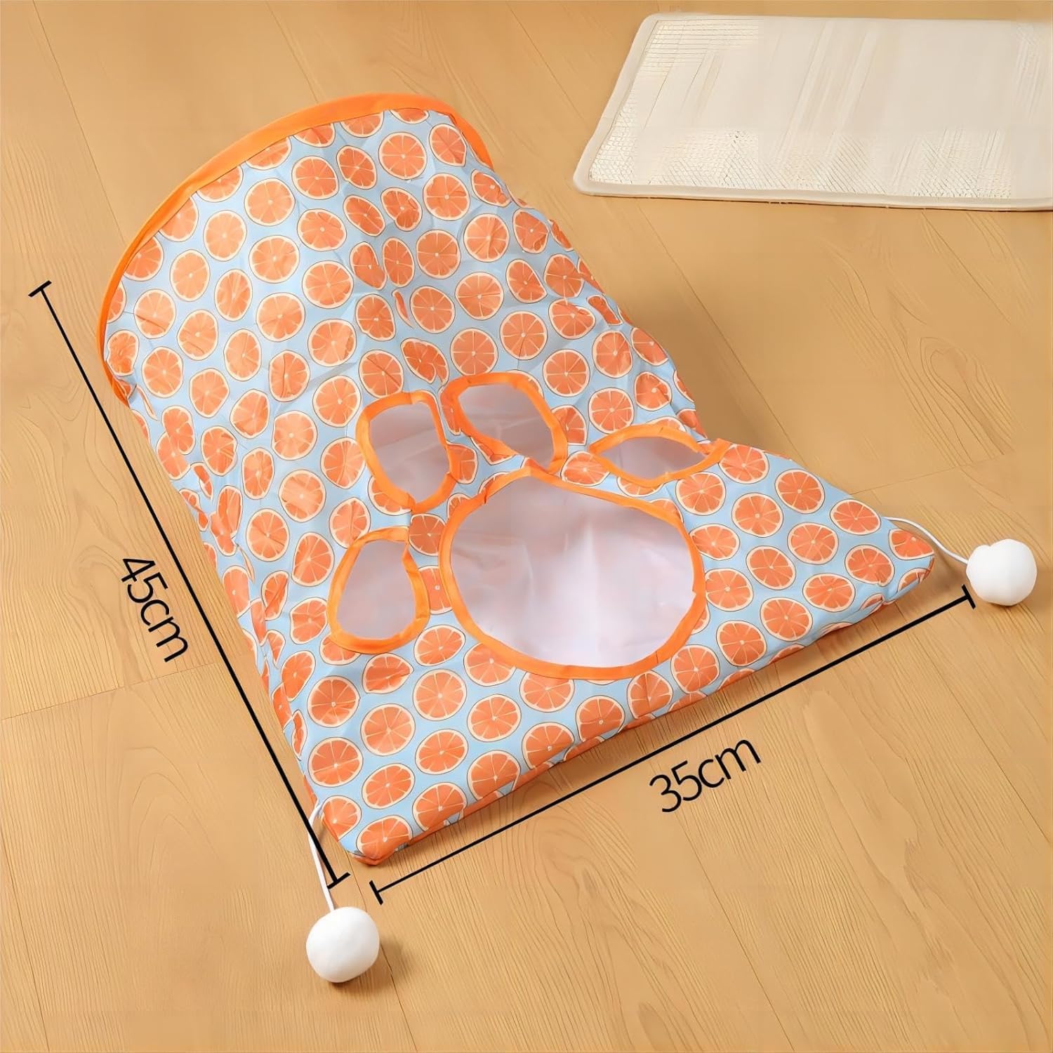 Juguete de túnel plegable para gatos, bolsa plegable para ocultar y jugar para interiores, juguete interactivo de cueva para gatos, con 1 ratón pequeño y 3 bolas de juguete, patrón naranja