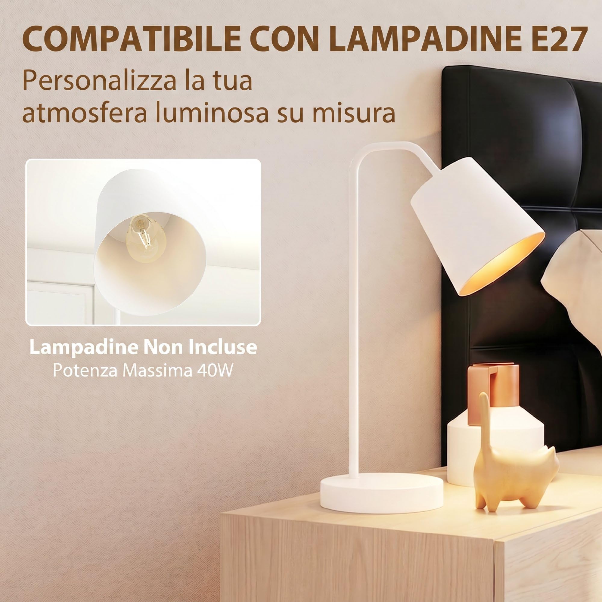 HOMCOM Set di 2 Lampade da Tavolo Moderne, Lampade da Scrivania in Acciaio con Porte USB, Attacco E27, Lampadina non Inclusa, per Salotto, Studio e Camera da Letto, Bianco