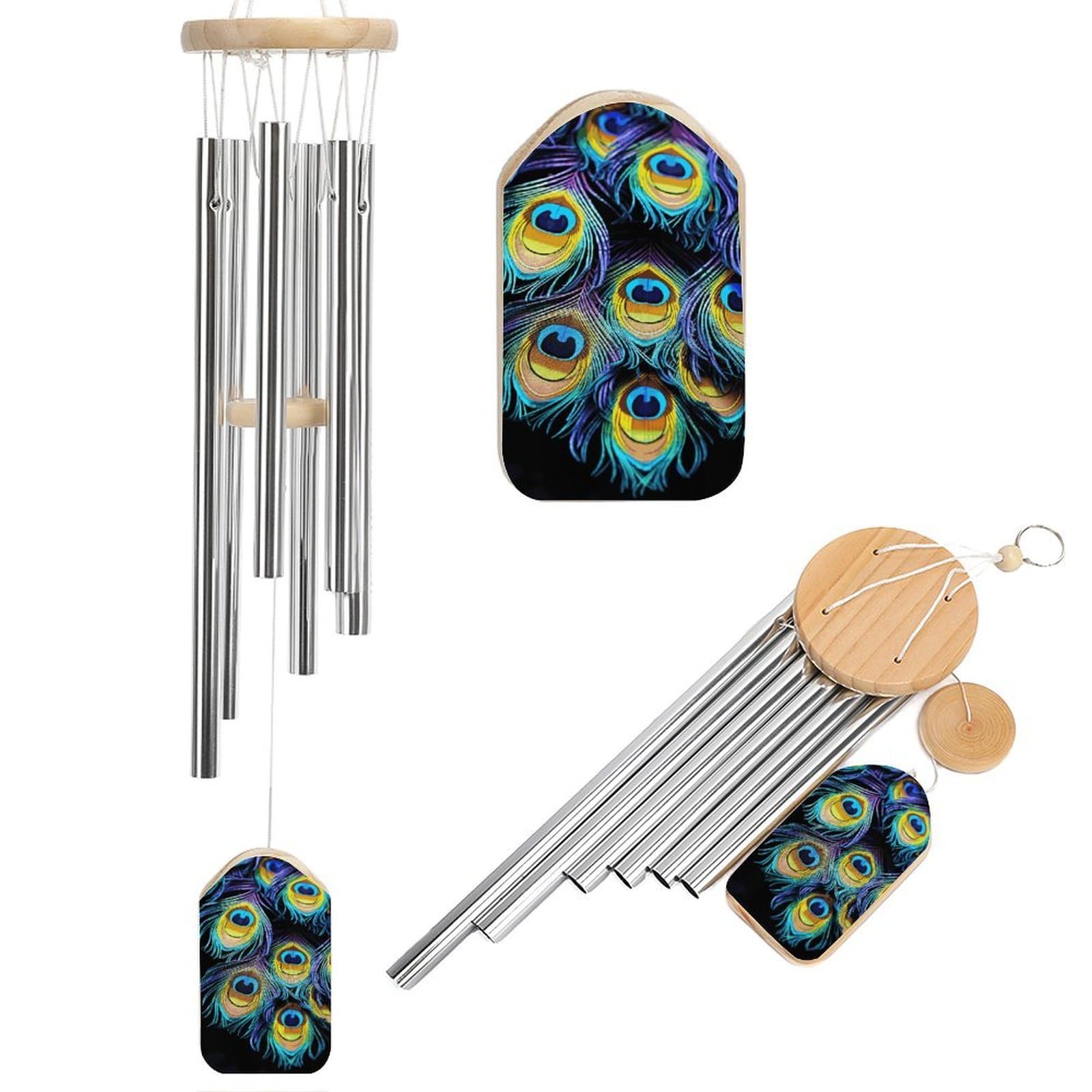 A Bunch of Peacock Feathers Wind Chimes, Soothing Melodic Memorial Windchimes Soothing Melody Wind Chime Handcrafted Hanging Decoration for Home Garden Balcony Courtyard Decor