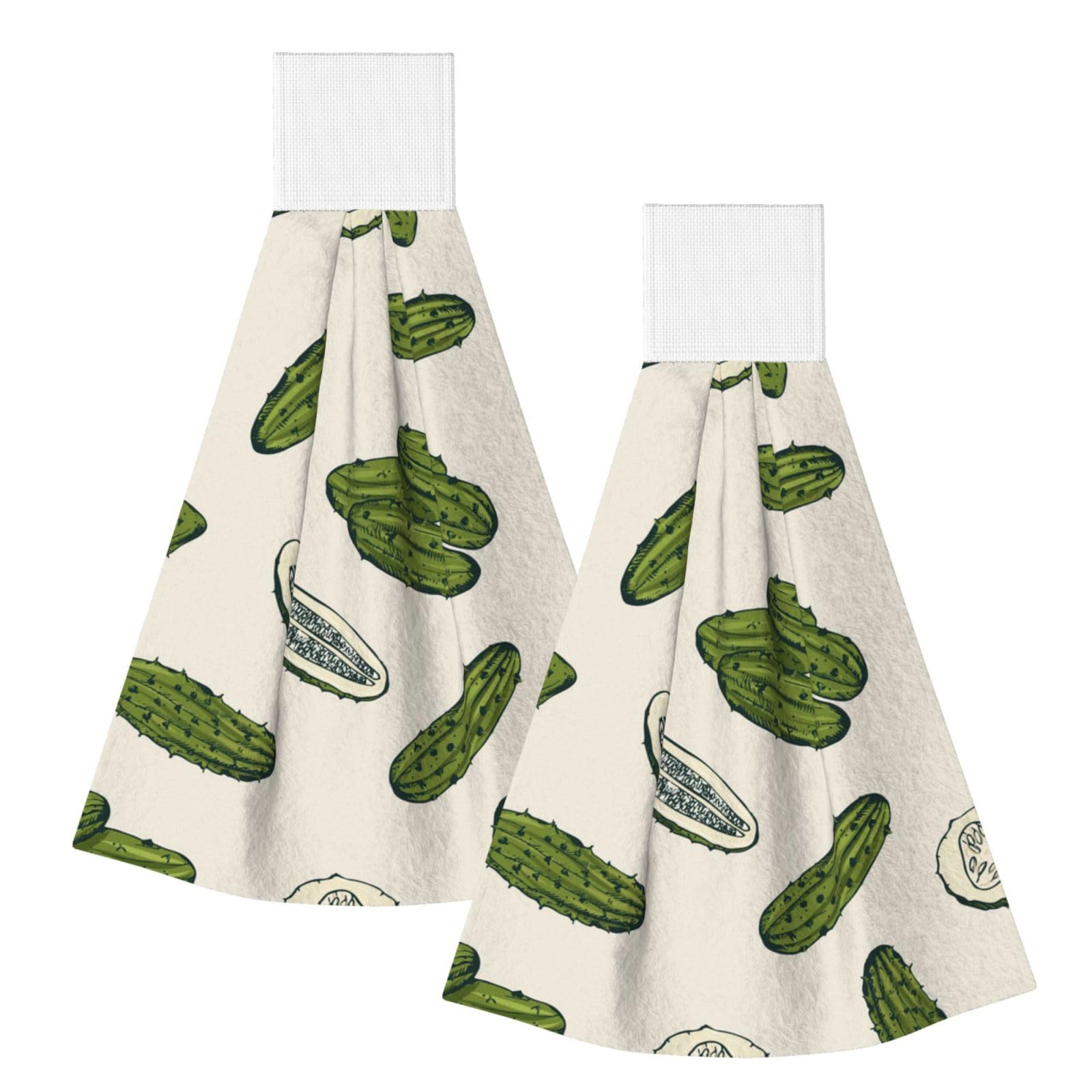 DOPKLNA Cucumber Pickle, 2 Pcs Hanging Coral Fiber Hand Towels for Bathroom, Absorbent Kitchen Towels