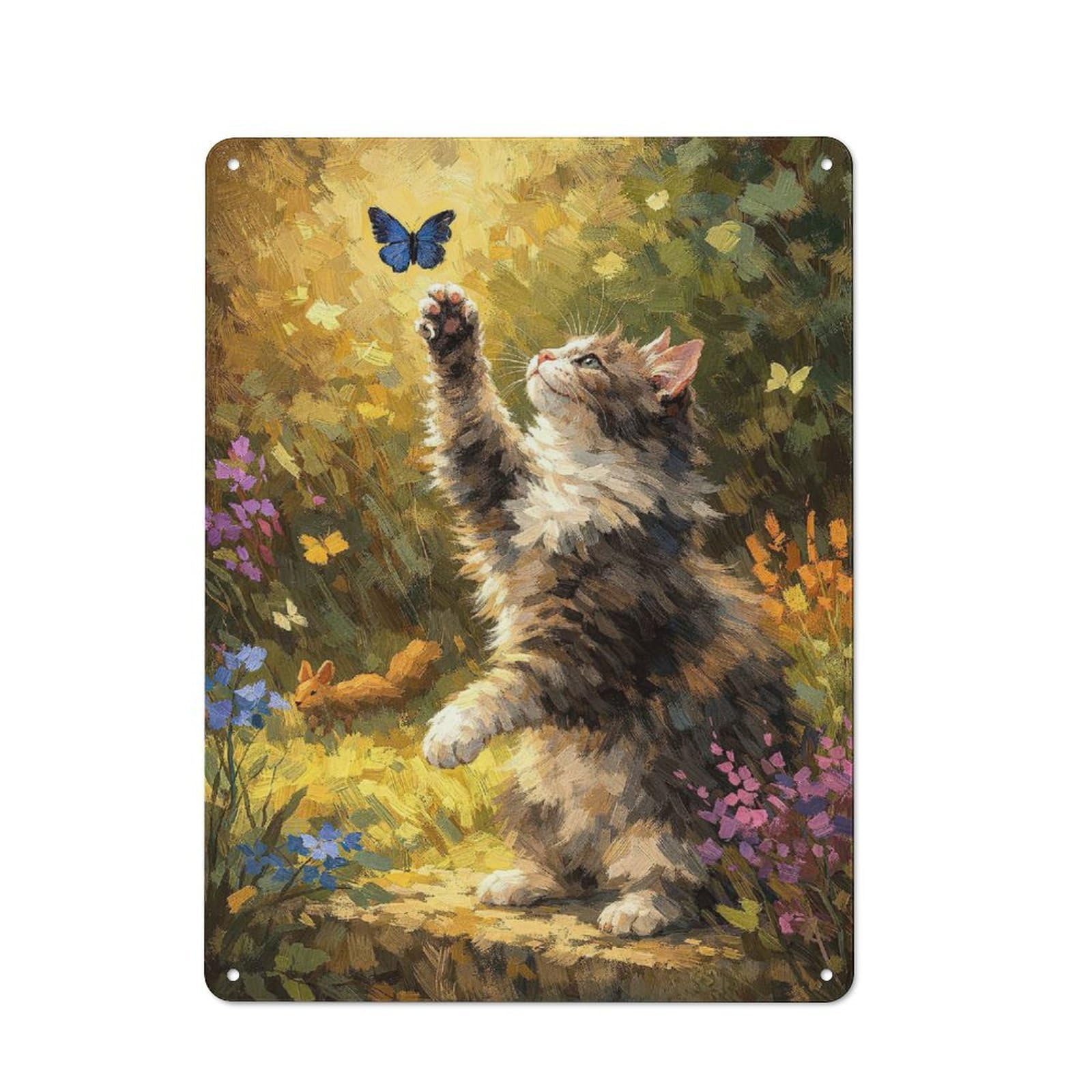 Junmoney Style-7 Vintage Kitten Playing With Butterfly Metal Plaque 40X30cm, Diner Style Decor For Bakery, Diner, Cafe Or Family Room