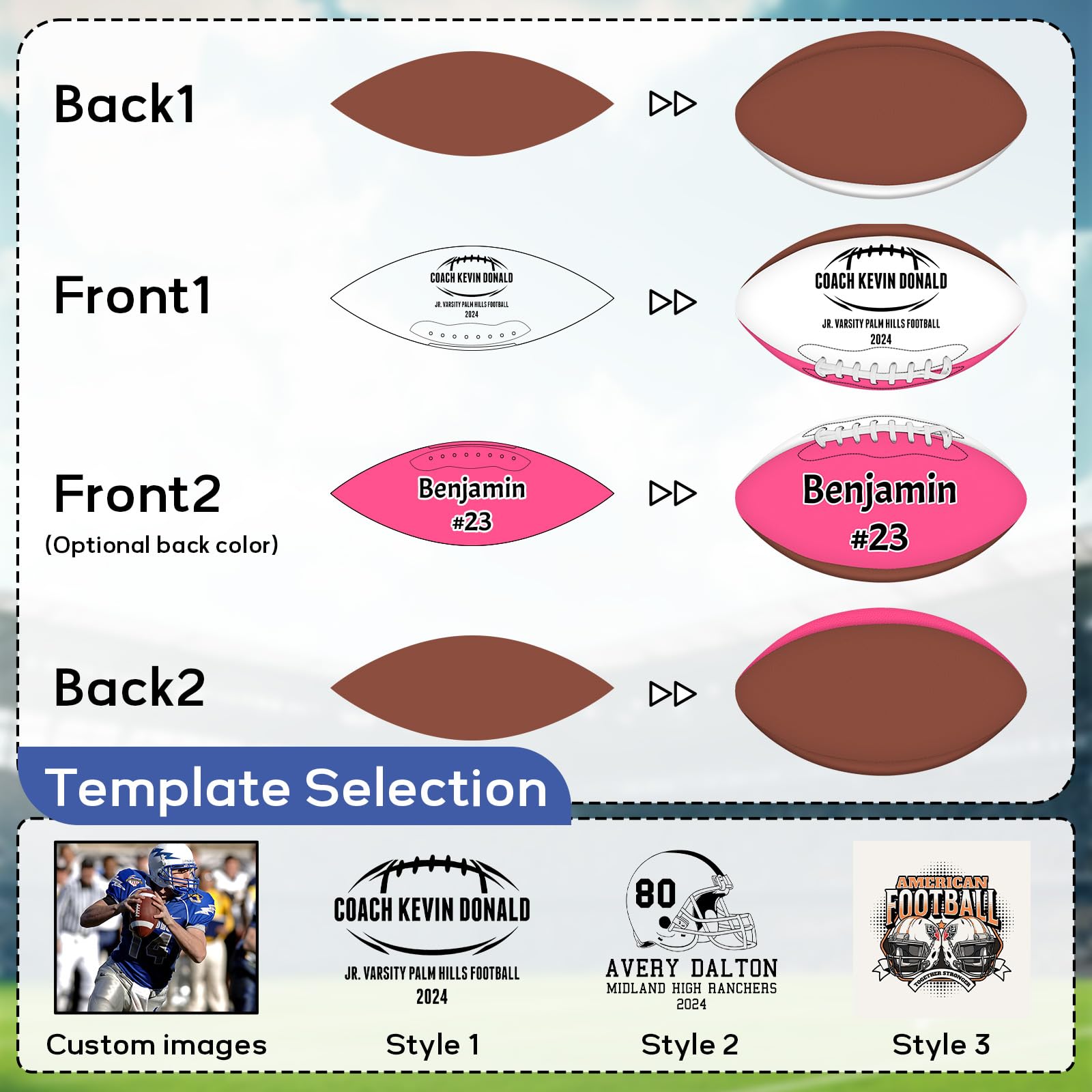 American Football – Personalisierbarer Football mit Text, Logo oder Foto Fans – Mini, Junior, Offizielle Größen – Für Trainer, Spieler, Papa oder als Trophäe