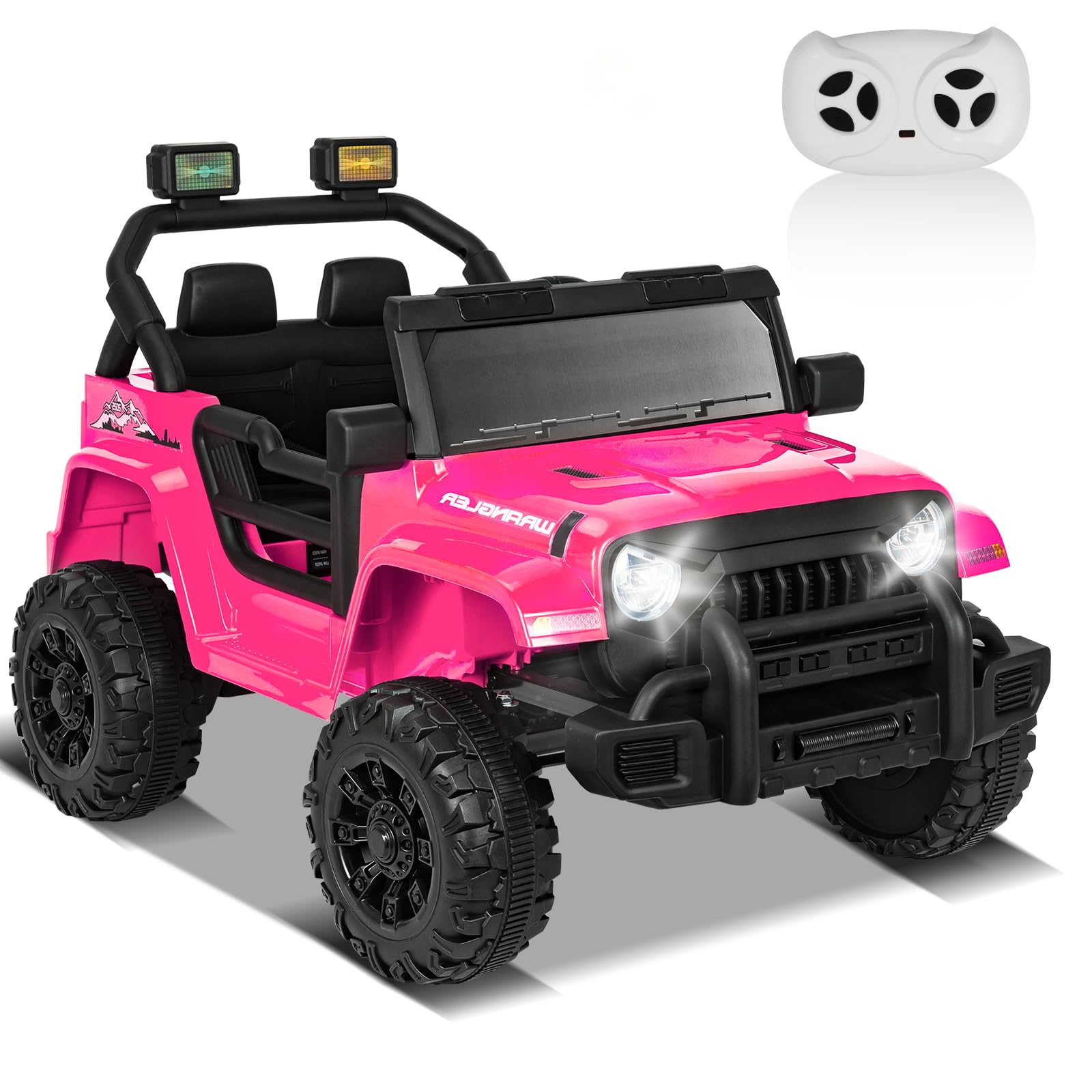 XVD 12V Kids Electric Ride on Car with Remote Control, Electric Off-Road Vehicle for Kids, Battery Powered Wheels Truck Car, with Double Open Doors, LED Lights, MP3 Player, for Boys&Girls, Pink