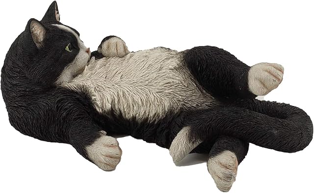 G&H Decor  38cm Black and White Cat Resin Lawn Statue  Hand Finished Garden Ornament with Intricate Detail  Figurine Suitable for Indoor or Outdoor Use  Frost and Fade Resistant Patio Figure Gift