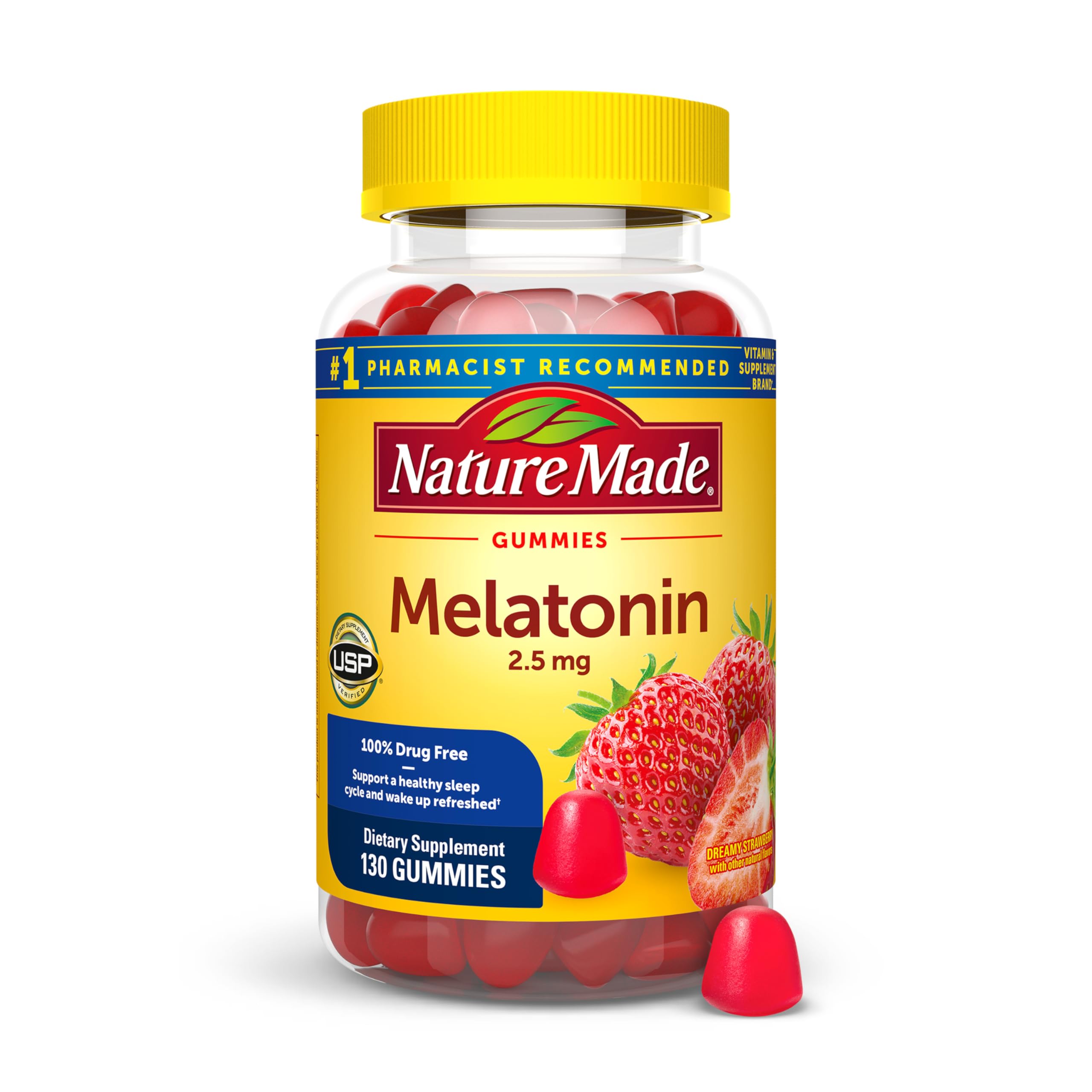 Nature Made Melatonin Gummies 2.5 mg, 100% Drug Free Sleep Aid for Adults, Melatonin Supplement 130 Count, 130 Day Supply