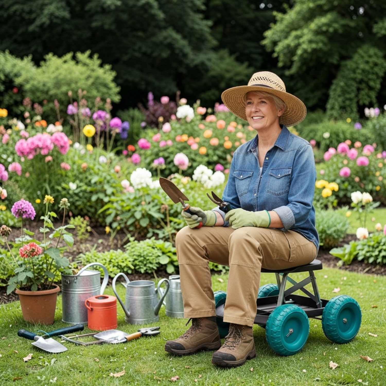3 Pagen® Tabouret de Jardin à roulettes – Siège Roulant pour Le Jardinage – Idéal pour Le Travail au Niveau du Sol – Travail Confortable pour Le Dos – Siège de Travail – Charge maximale : 200 kg