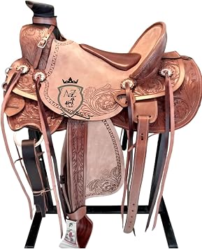 Floral Tooled Wade Style Western Horse Saddle | Handcrafted Genuine Leather Ranch & Trail Riding Saddle with Stirrups and Girth | Premium Western Saddle