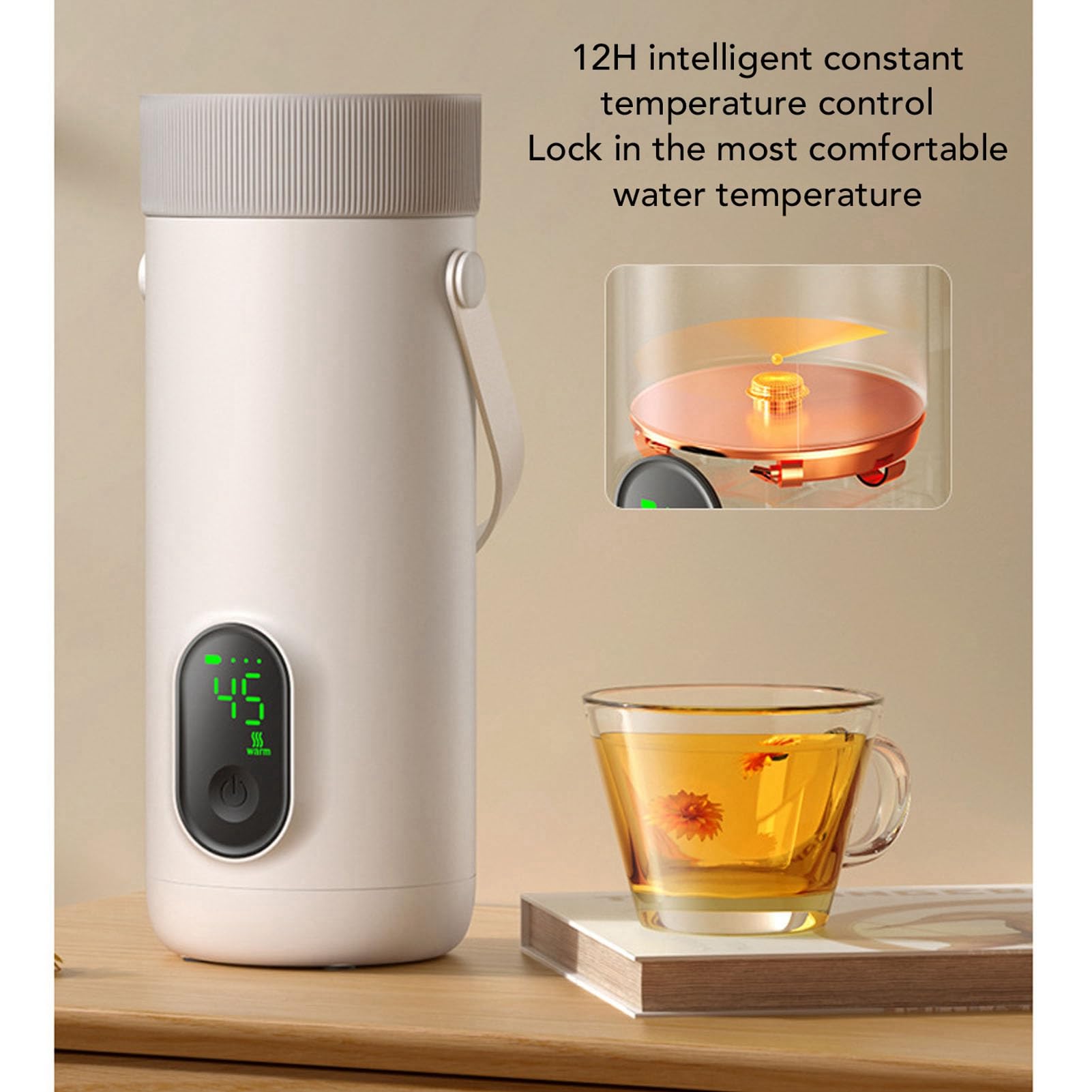 Bollitore elettrico da viaggio da 350 ml, scaldabagno portatile 4 in 1 per tè e caffè, tazza riscaldante per auto ricaricabile da 27000 mAh, per casa, in vacanza, in viaggio