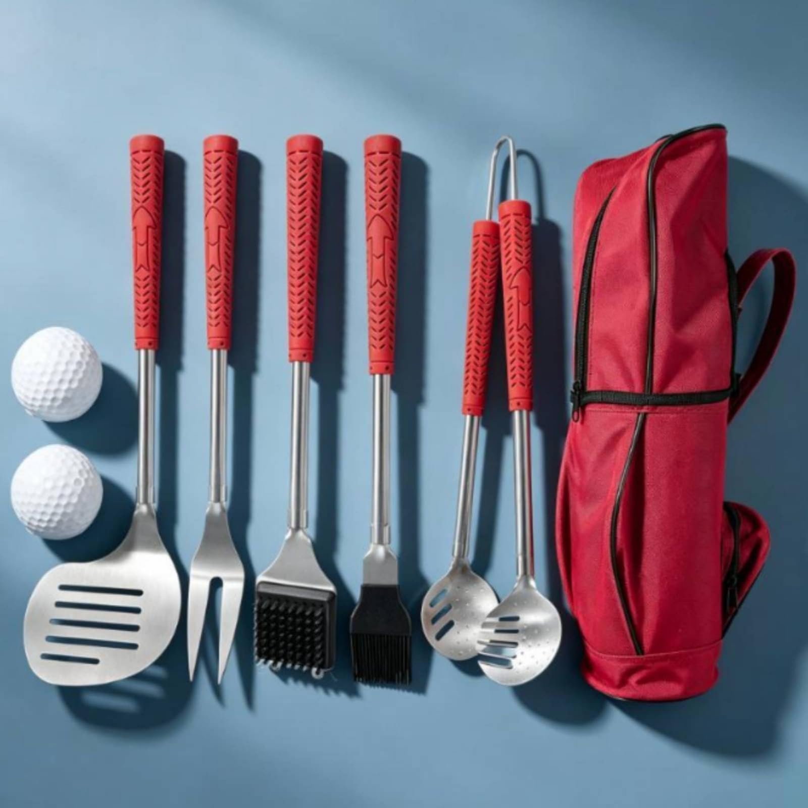 8 Stück Grillwerkzeug-Set mit Tragetasche Langstielig Grillbesteck-Set mit Tragetasche Edelstahl für Grill-Experte, Camping-Enthusiast, Grillvergnügen, Schwarz