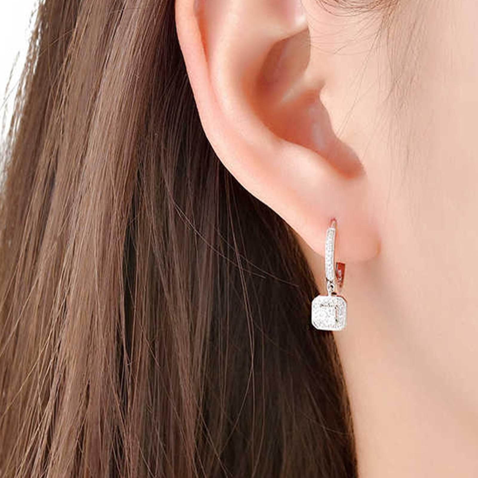 Creole Hoop 9K/14K/18K białe złoto, białe laboratorium stworzone diamenty klasyczne damskie kolczyki ze szlifem księżniczki, prawdziwe kolczyki chłopięce 18/14/9-karatowe złoto, 9-karatowe