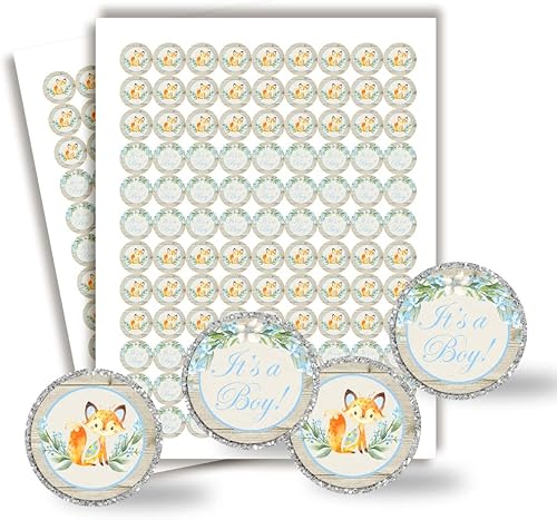 Amanda Creation - Etiquetas adhesivas para baby shower con diseño de zorro, diseño de zorro, acuarela, 300 calcomanías circulares de fiesta de 0.75
