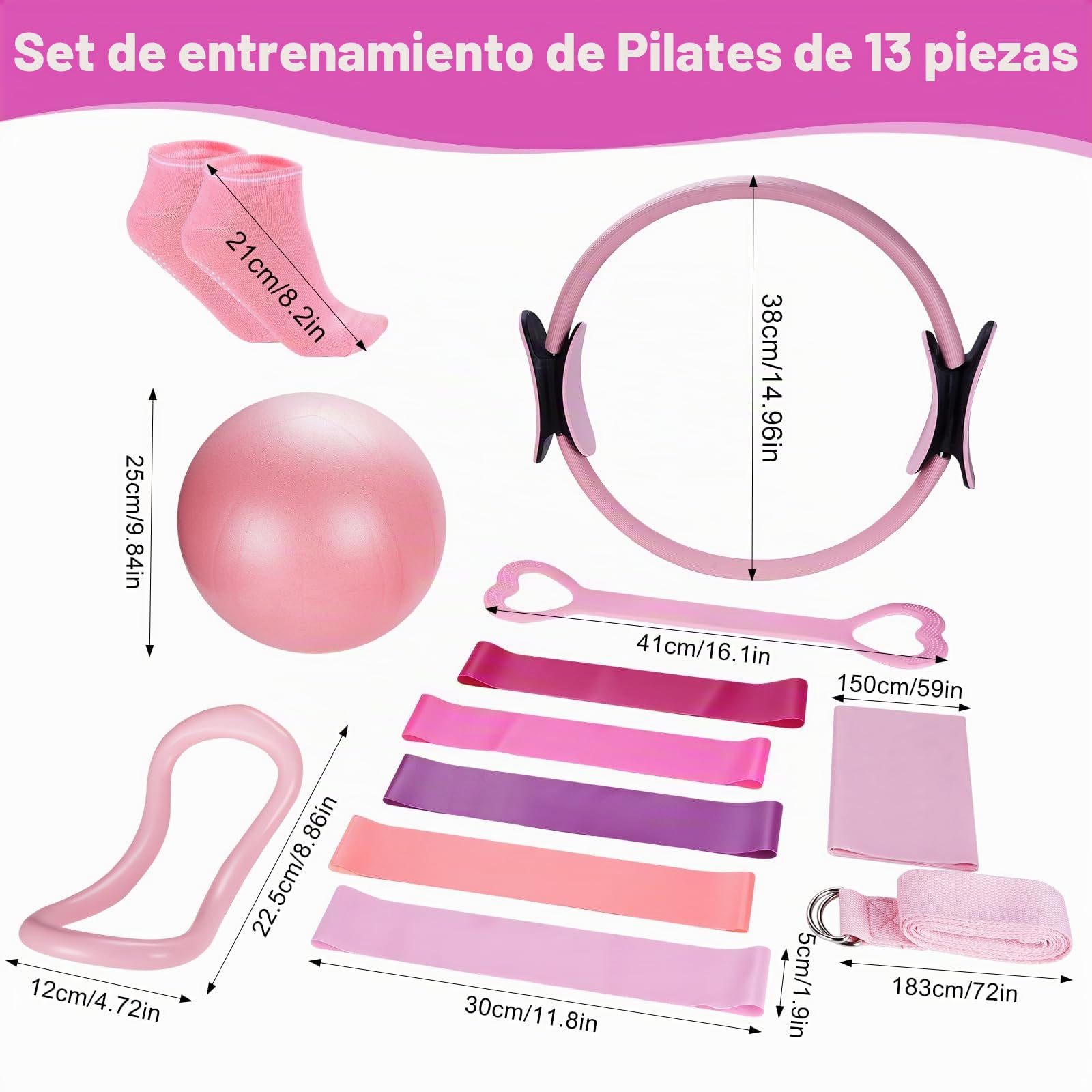 Kit de pilates Pro Elite de 13 piezas, círculo de pilates, juego de bandas de resistencia, pelota de yoga y bolsa de gimnasio para entrenamiento de cuerpo completo, equipo de gimnasio en