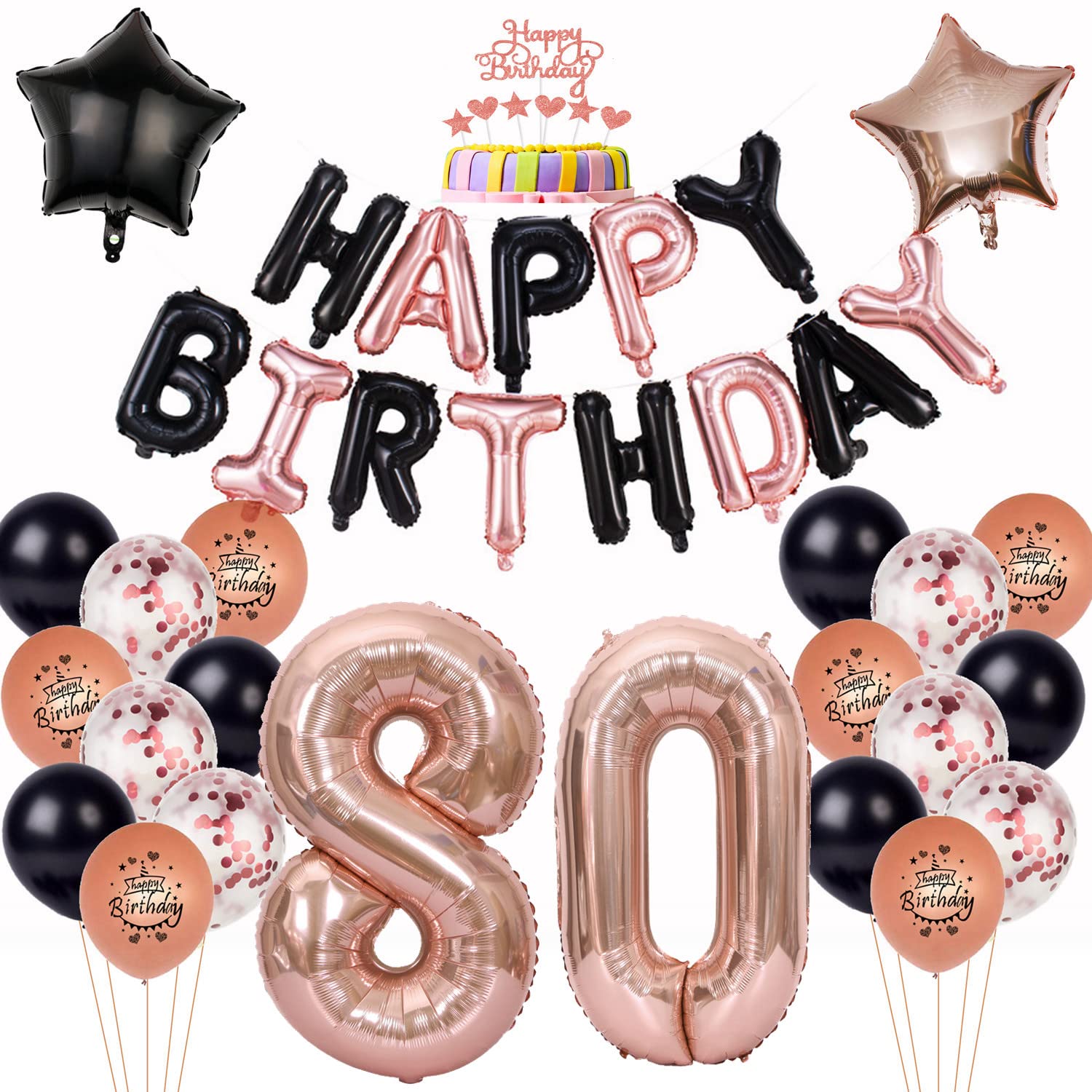 Palloncino 80°compleanno decorazione donna Rosegold Nero Palloncino deco 80°compleanno donna,deco compleanno 80 anni donna,palloncino foil 80° compleanno deco donna Buon 80°compleanno deco