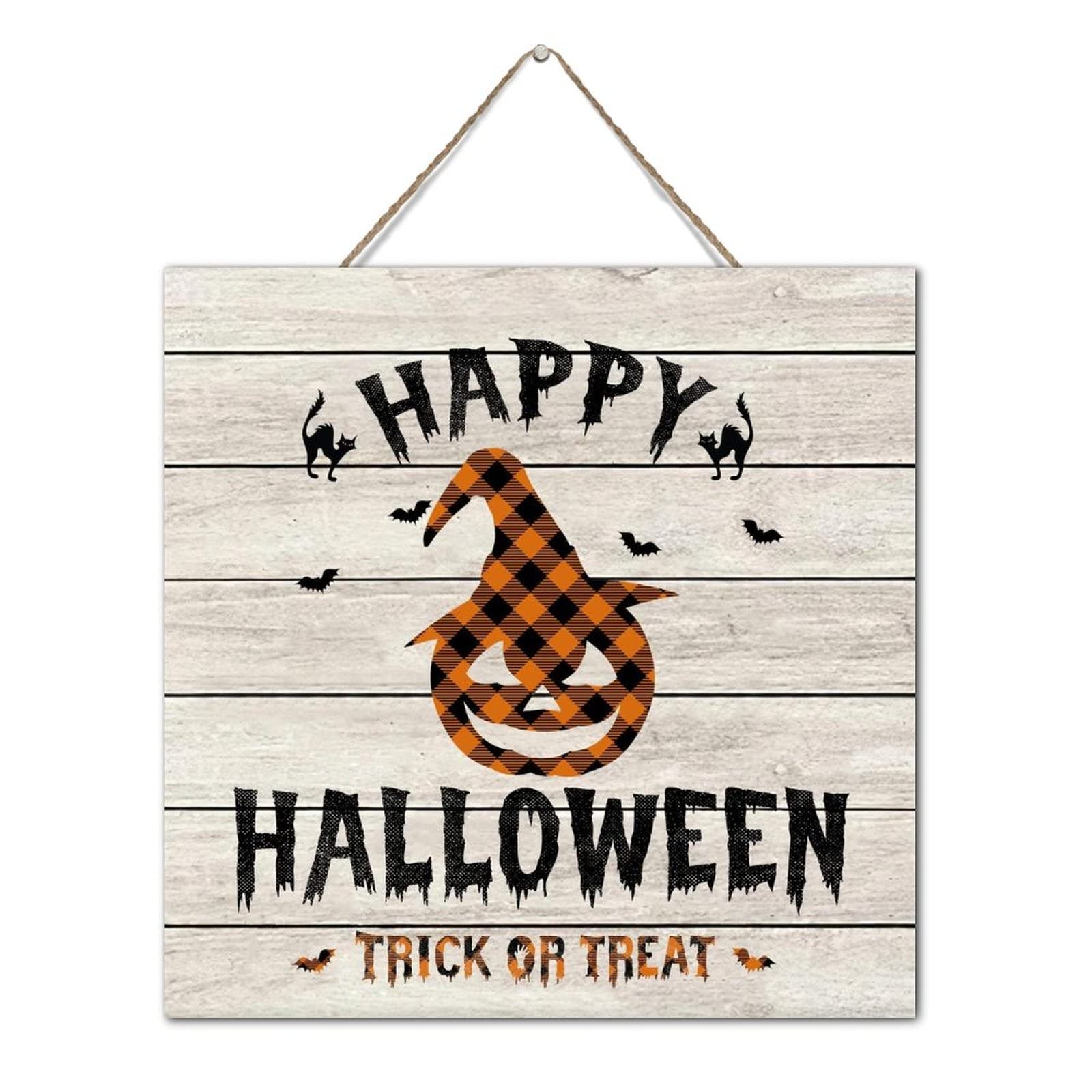 Panneau Happy Halloween Trick or Treat en bois pour l'entrée