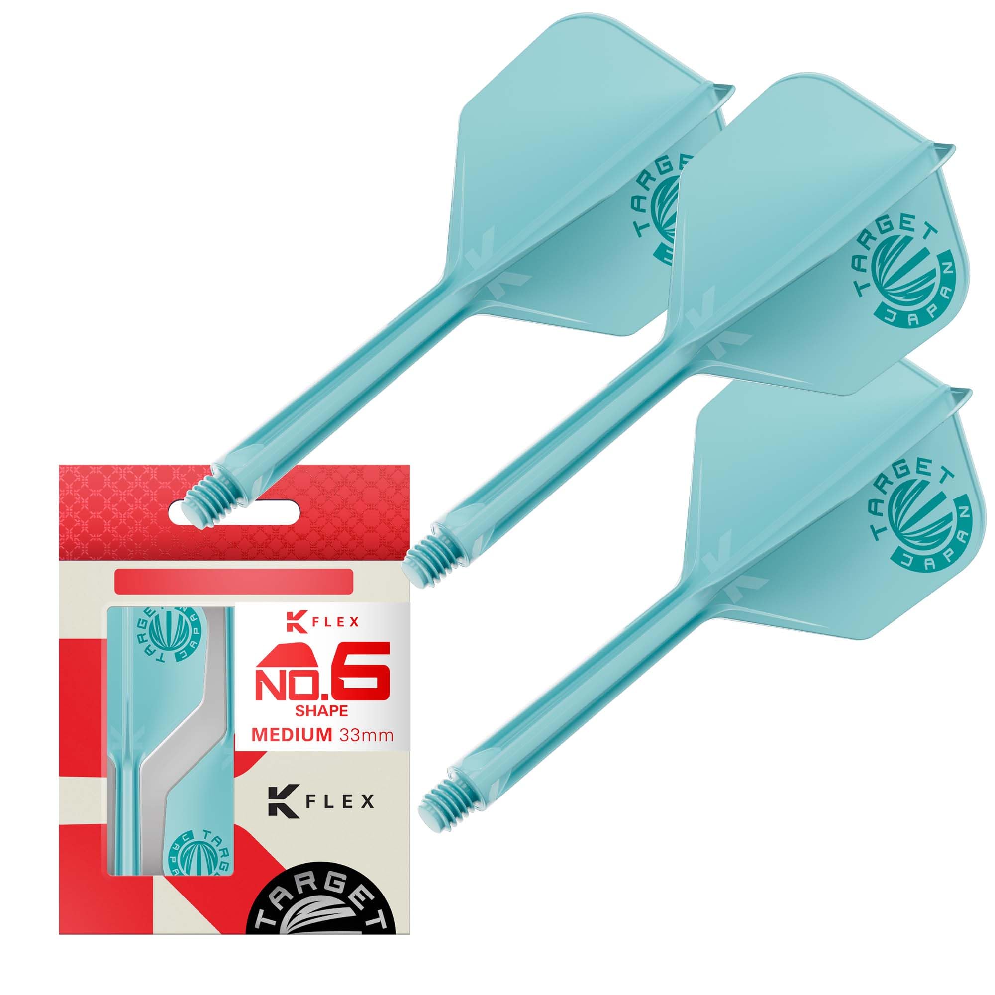 Target Japan Aqua K Flex Dart Flights and Shaft System, No.6 | 3er-Pack Kflex All In One Flight, Exklusives Zubehör für Japan | K-Flex Dart-Schaft - Medium