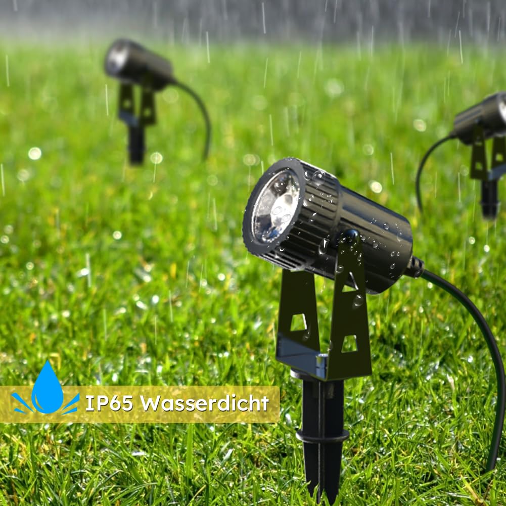 GEEDIAR LED Gartenbeleuchtung, 4 Stücke, Warmweiß 3200K Gartenleuchte mit Erdspieß, IP65 Wasserdicht LED Gartenstrahler mit Stecker, Gartenlampe für Außen Garten Rasen Dekorative