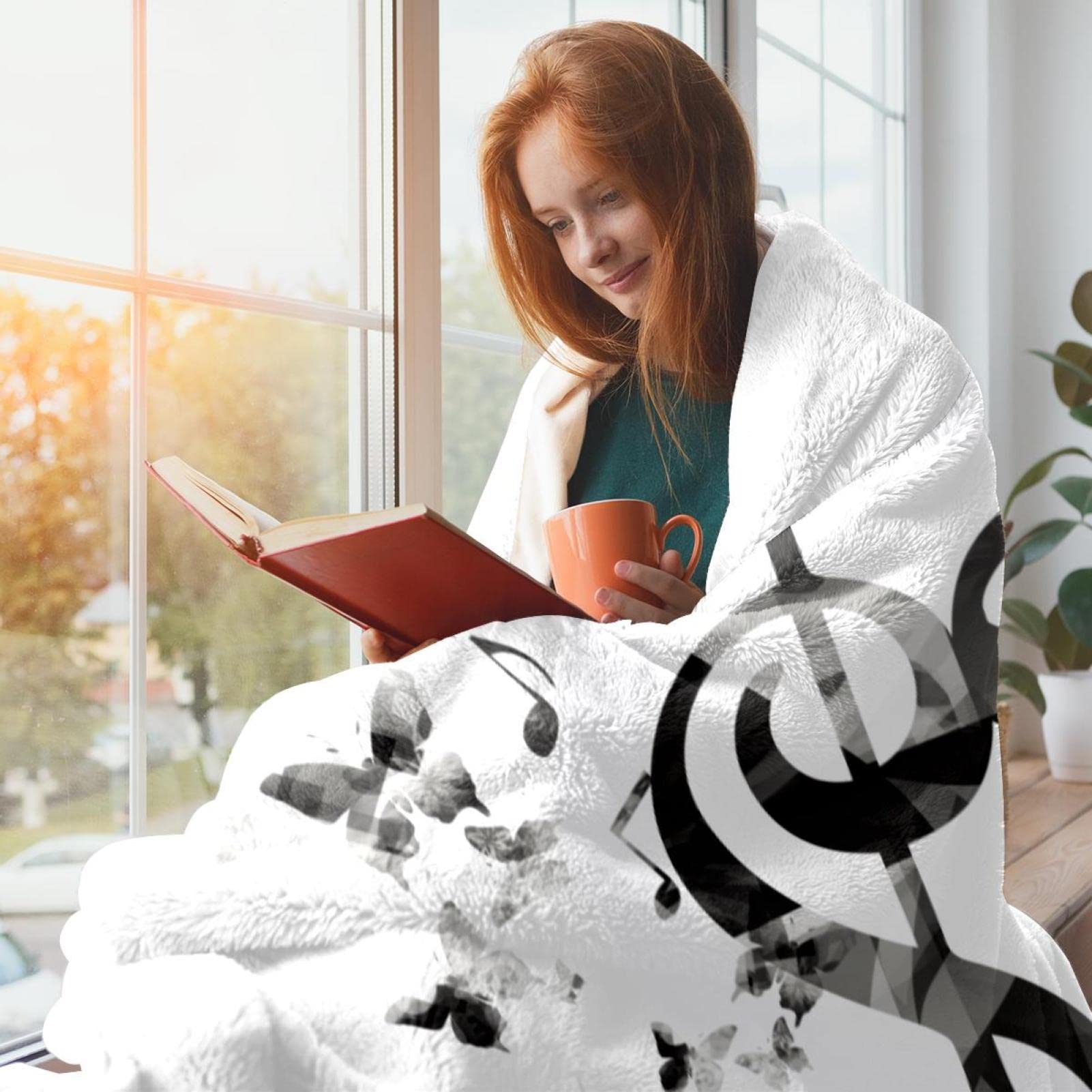 Coperta in pile con musiche retrò bella per divano, divano o letto, accoglienti coperte morbide
