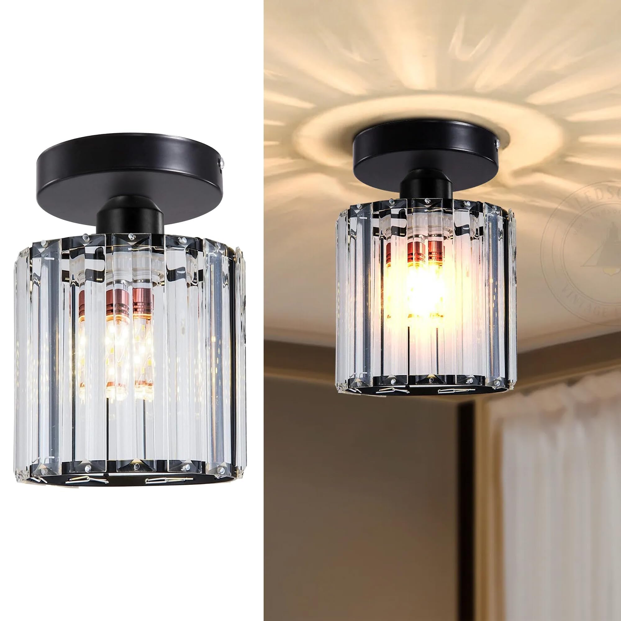 Ledsone Black - Style 1 Crystals Ceiling Light Fixtures Chandelier 18Cm Small Semi Flush Mount Ceiling Light Fitting For Hallway Entrance Kitchen Bedroom Dining Rooms Living Rooms Bar (Black - Style 1)