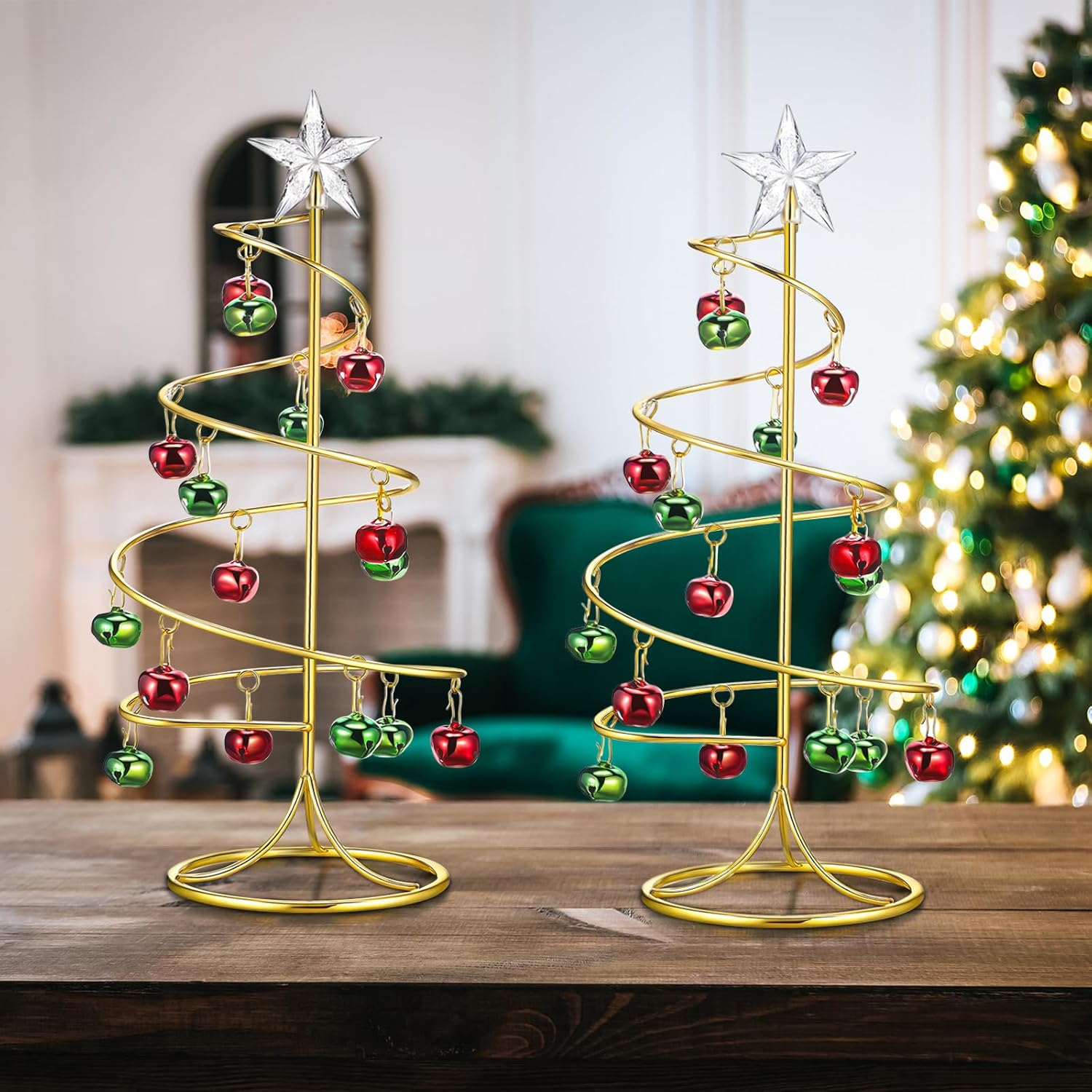 Hicarer 2 Pcs Christmas Ornament Display Tree Tabletop Metal Ornament Stand Holder Christmas Decorations Xmas Tree with Glittering Star(Stylish)
