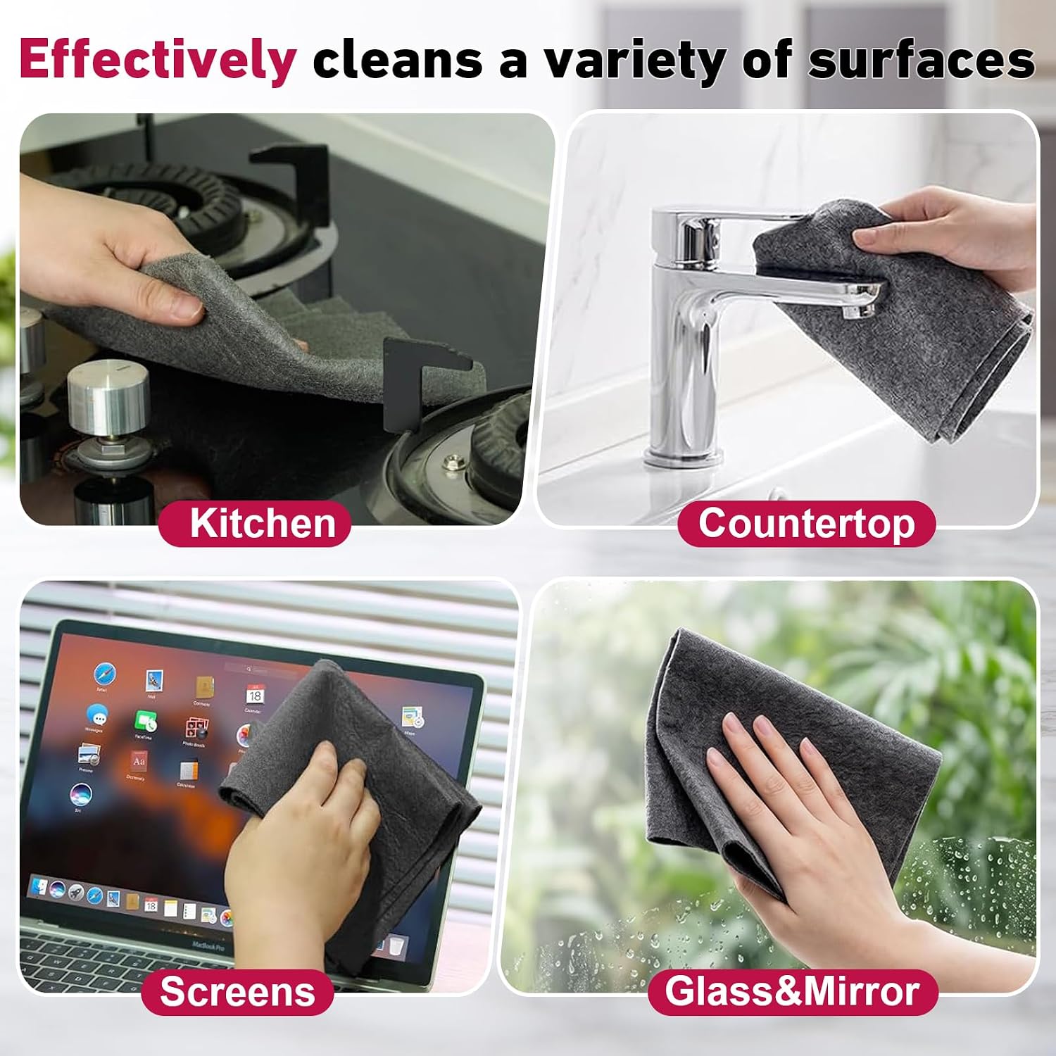 Genie Cloth Magic Cloth, Magic Cleaning Cloths 5-Pack, Reusable Microfiber Thickened Cleaning Cloth Without Fluff or Stripes Suitable for Windows, Mirrors, Stainless Steel, Kitchens, Cars and Screens thumbnail