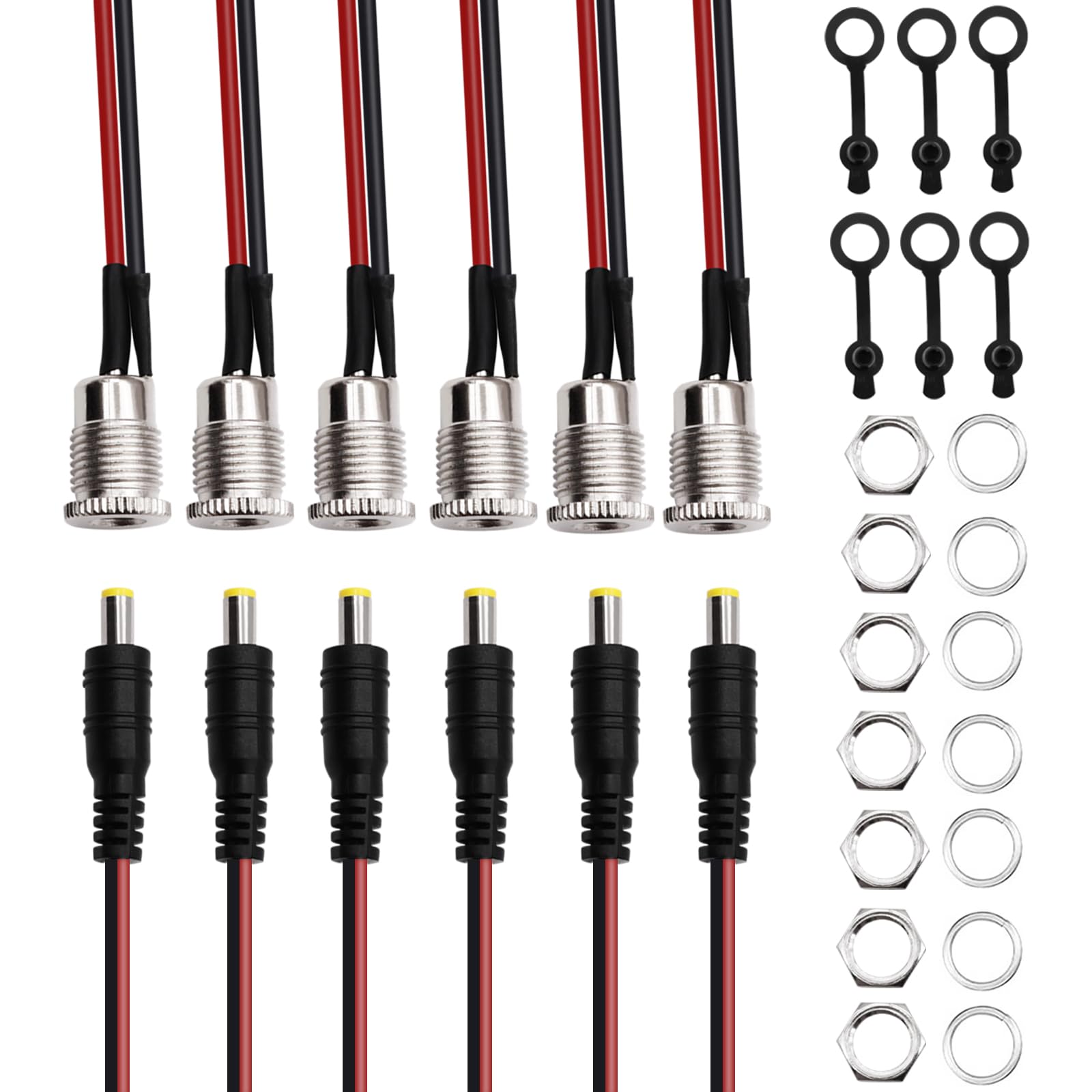 Seamaka 6pack 5.5 x 2.1 mm DC Power Jack Socket and Female DC Threaded Barrel Jack Panel Adapter,with Dustproof Plug O-P-036-N