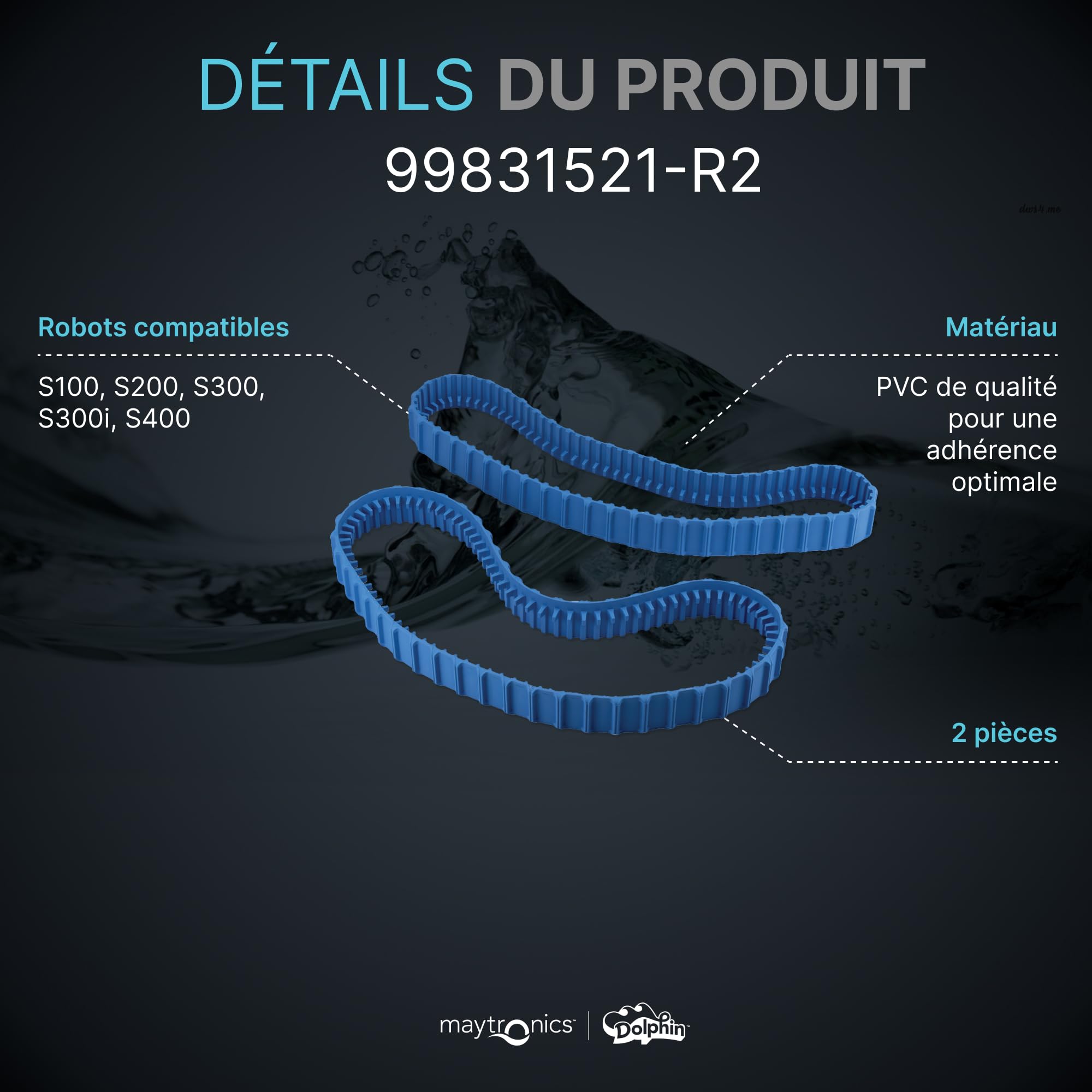 Dolphin Pièce détachée certifiée Chenilles de Remplacement Bleues (2 pièces) — Référence 99831521-R2