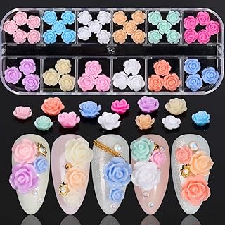 Rose Nail Art Charms 48pcs Nail Glitter Decals Decoration 3D Nail Flower Design Acrylic Nail Stud Jewelry Salon Nail Acces...