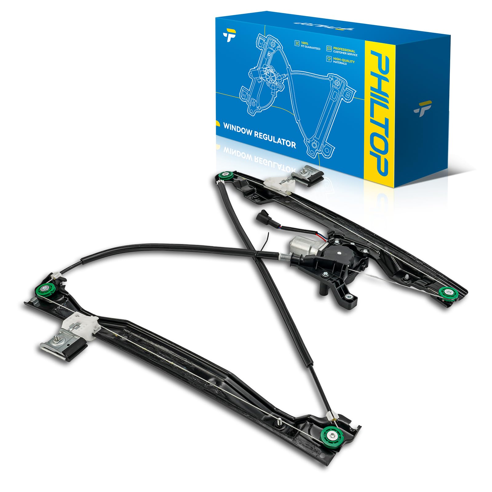 PHILTOP Front Left Driver Side Power Window Regulator and Motor Assembly Fit for 2002-2009 Chevrolet Trailblazer,GMC Envoy,2002-2006 Chevrolet Trailblazer EXT,GMC Envoy XL Replaces 741-690,2 Pins