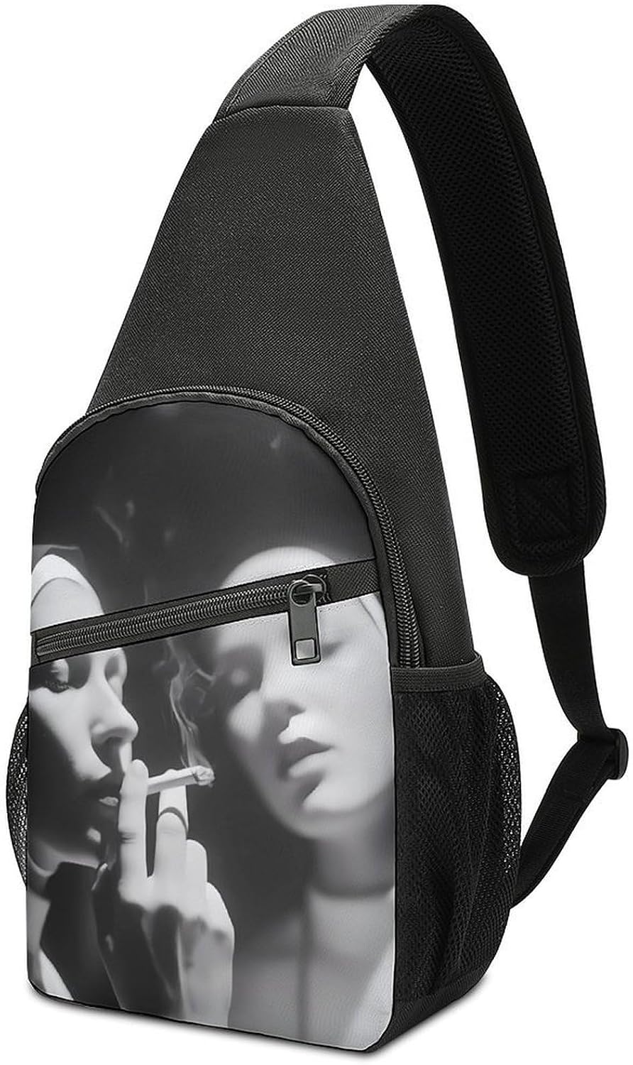 Nuns Smoking Crossbody Sling Backpack Chest Bag Daypack | unisex,trendy,with convertible and detachable shoulder strap,side pockets