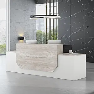 Modern Reception Desk with Counter,Large Front Desk Reception Counter with 2 Lockable Drawers and 2 Mobile Storage Cabinets,Receptionist Desks for Office,Salon,or Retail,L Shaped Checkout Counter