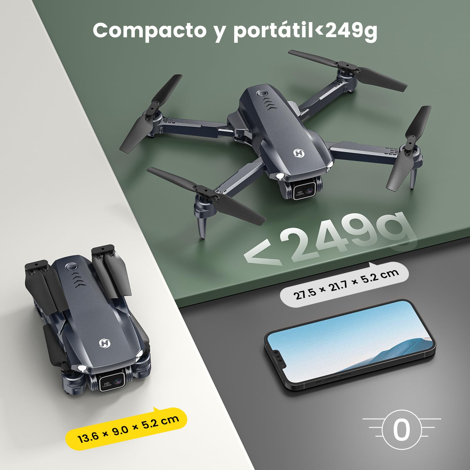 Dron plegable Holy Stone HS290 con cámara FPV HD de 1080P, cuadricóptero RC con flujo óptico, control por aplicación, 3 velocidades, 2 baterías modulares, regalo de juguete cristiano para niños, C0