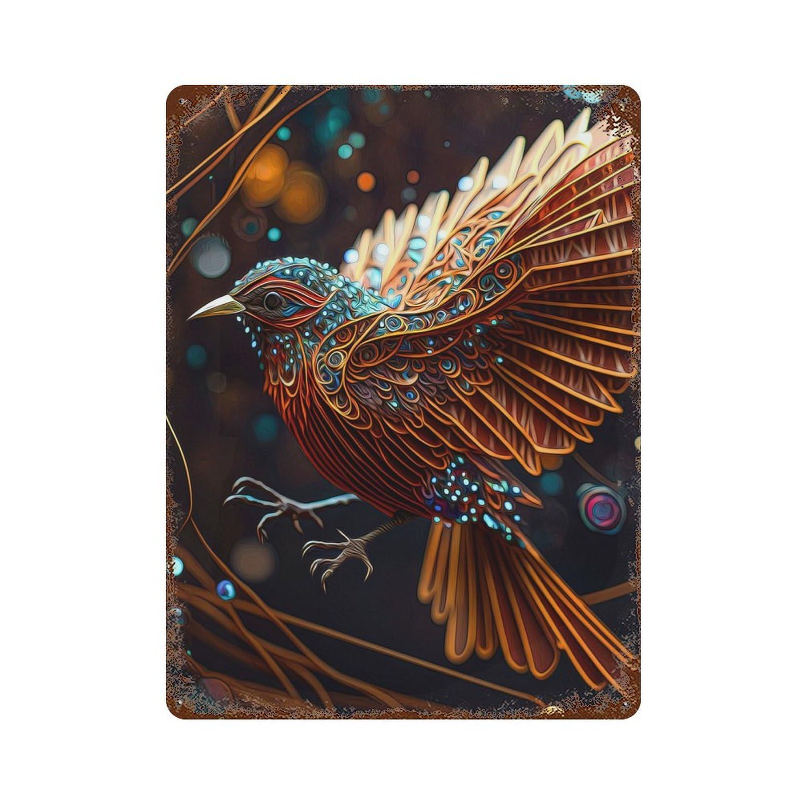 Bird 15.7"x11.8" Decorative Tin Sign, Retro Wall Decor for Bistro, Counter And Cafe Decor