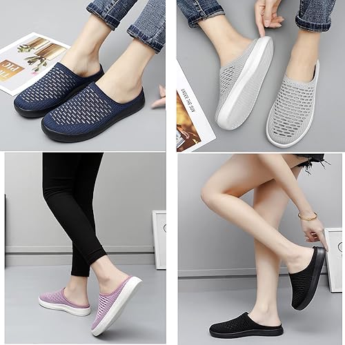 Miniatura 7 de WENOREG Zapatos deportivos de plataforma para mujer, ligeros, sin cordones, con espalda abierta, para verano, de malla, transpirables, cómodos, para