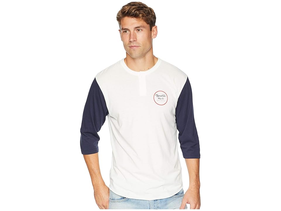 

Brixton Wheeler 3/4 Sleeve Henley Tee (Off-White/Navy) Men's Long Sleeve Pullover, Gray