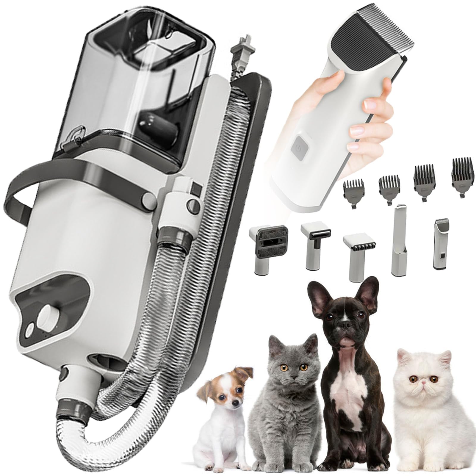 Zestaw próżniowy pielęgnacji psów 1,8L,Clippers Dog Professional,ssanie 99% Włosy dla zwierząt,pielęgnacja próżni dla psów z 5-w-1,pielęgnowanie psów dla wielu zwierząt włosów