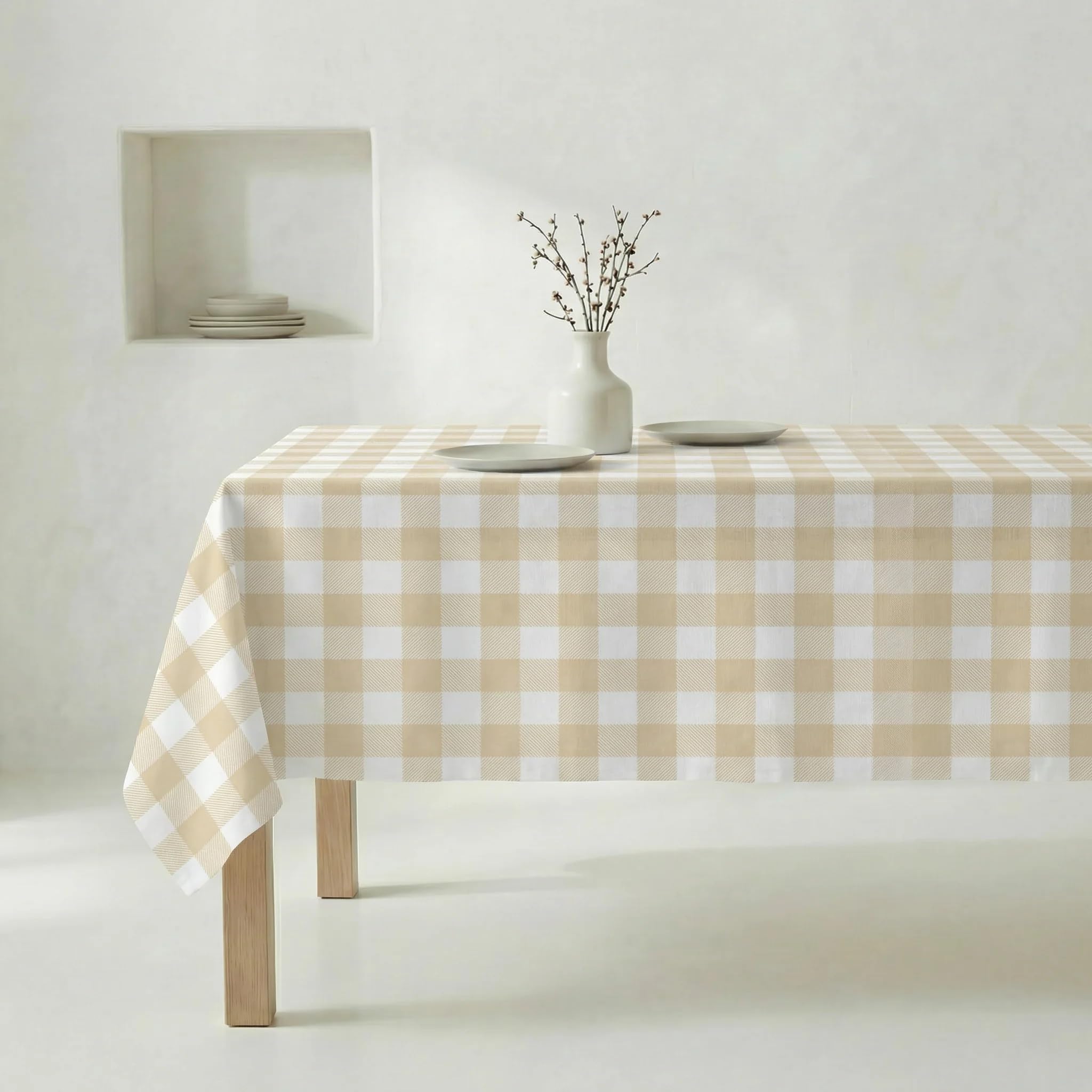 BELUM Nappe en résine Anti-Taches Carreaux 0120-103, Nappe à Carreaux Vichy Taille 300 x 140 cm, Nappe Anti-Taches sans Toile cirée Vichy Vanille Nappe Tissu 100% Coton Biologique