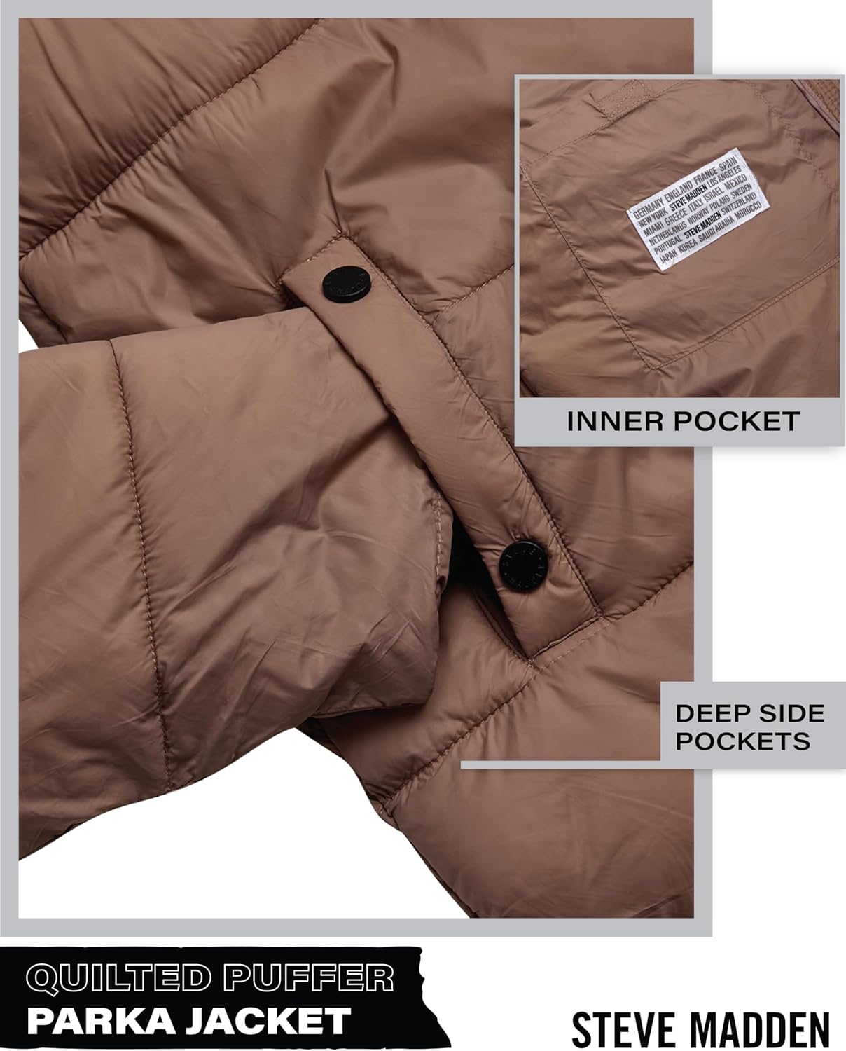 Steve Madden Womens Packable Puffer Jacket - Lightweight Wind & Water Resistant Full-Zip Insulated Winter Coats for Women - Image 4