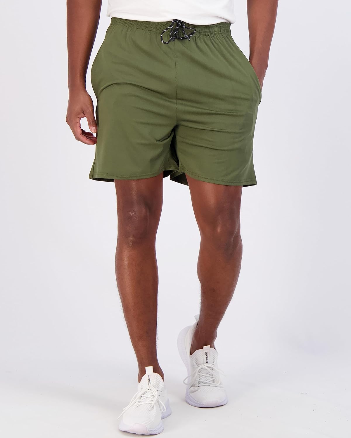 Real Essentials 5 Pack: Men's 5" Inseam Dry-Fit Running Workout Shorts - Pockets & Drawstring (Available in Big & Tall) - Image 2