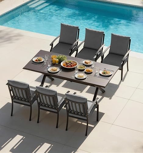 Miniatura 13 de Juego de 10 piezas de comedor para patio al aire libre, mesa de patio y sillas de ratán con agujero para paraguas, juego de mesa de comedor para 8