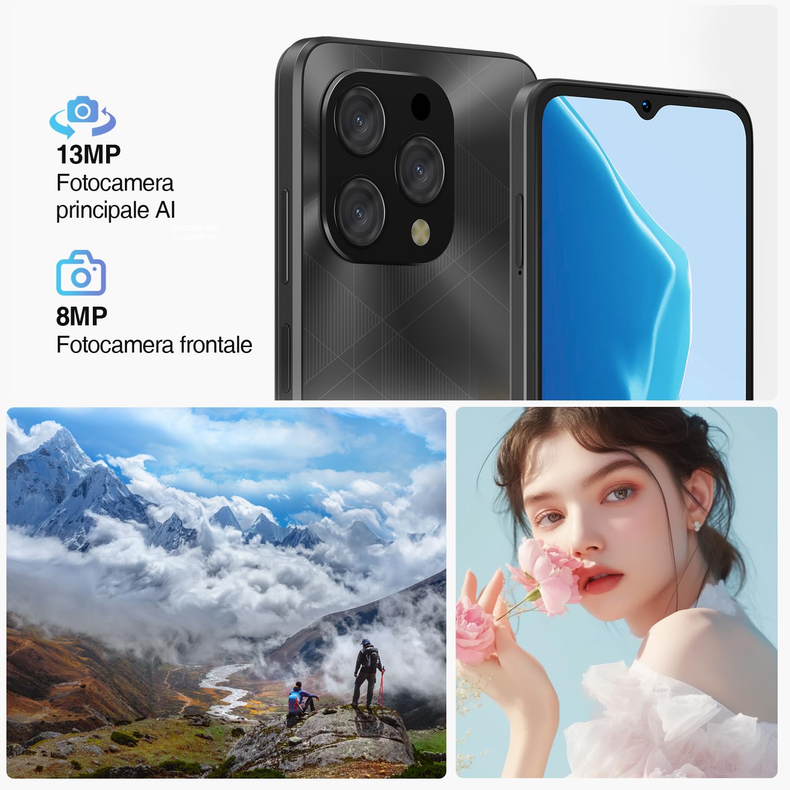DOOGEE N55 PLUS Smartphone [2024], Android 14 Telefono Cellulare, 20GB+128GB/1TB, Octa Core, 6,56" HD+ 90Hz Smartphone Offerta 5150mAh Batteria, 13MP+8MP Fotocamera, Dual SIM/Face ID/GPS/Widevine L1