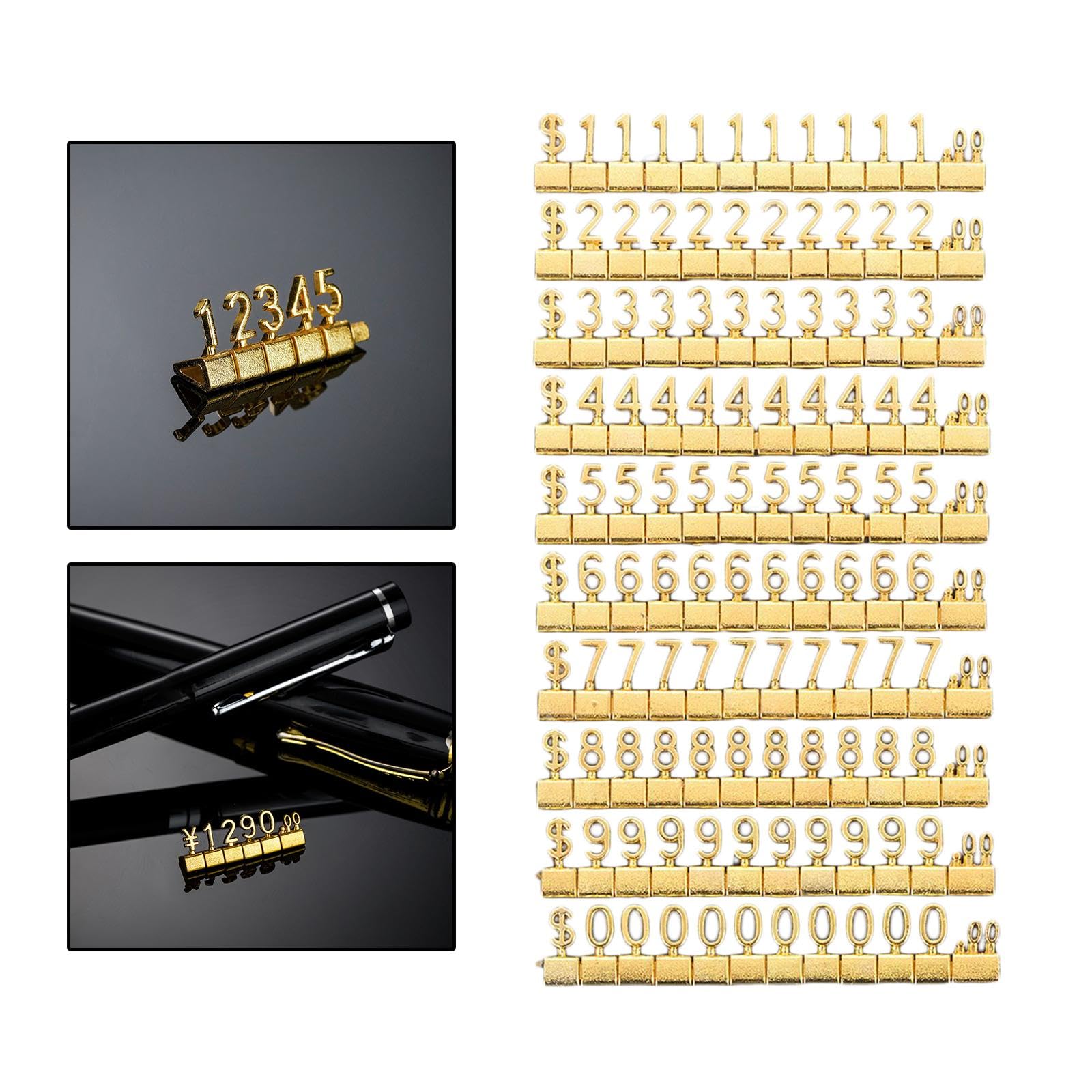 5 Set mit Würfeln, Preisschilder, Preismarker, Etiketten für Bäckerei, Büro, Fenster, Theke, goldfarben