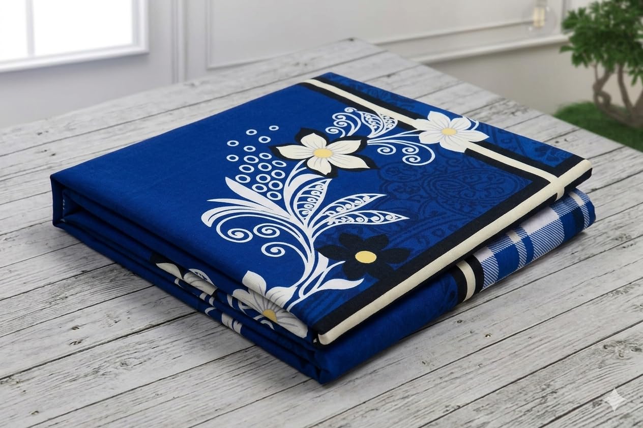 Castiqa Microfibre Unique Patterns Diwan Set Covers 8 Pieces Set of 1 Bedsheet 2 Bolsters and 5 Cushion Covers (Blue Merino)