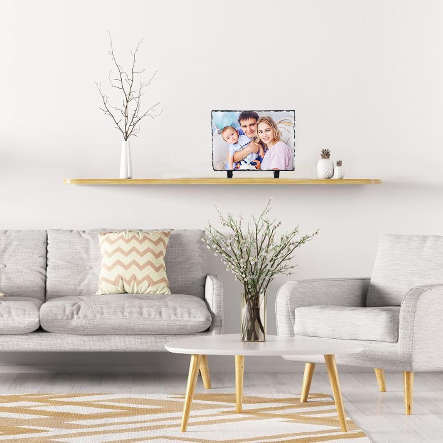 MFBJXC 6 Pack Framed lithographs Sublimation Slate Blanks, Photo Slate Blanks for Sublimation, Heat Thermal Transfer Stone Slate Framed lithographs with Display Holder