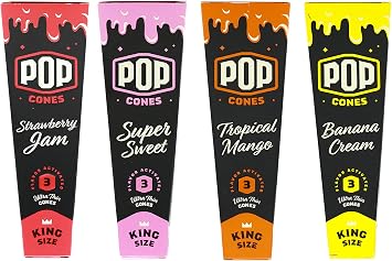 Pop Cones- Cones with a Flavor Burst Pop  Wraps, Papers, Cones All 4 Flavors, King, Red, Yellow, Blue, Orange