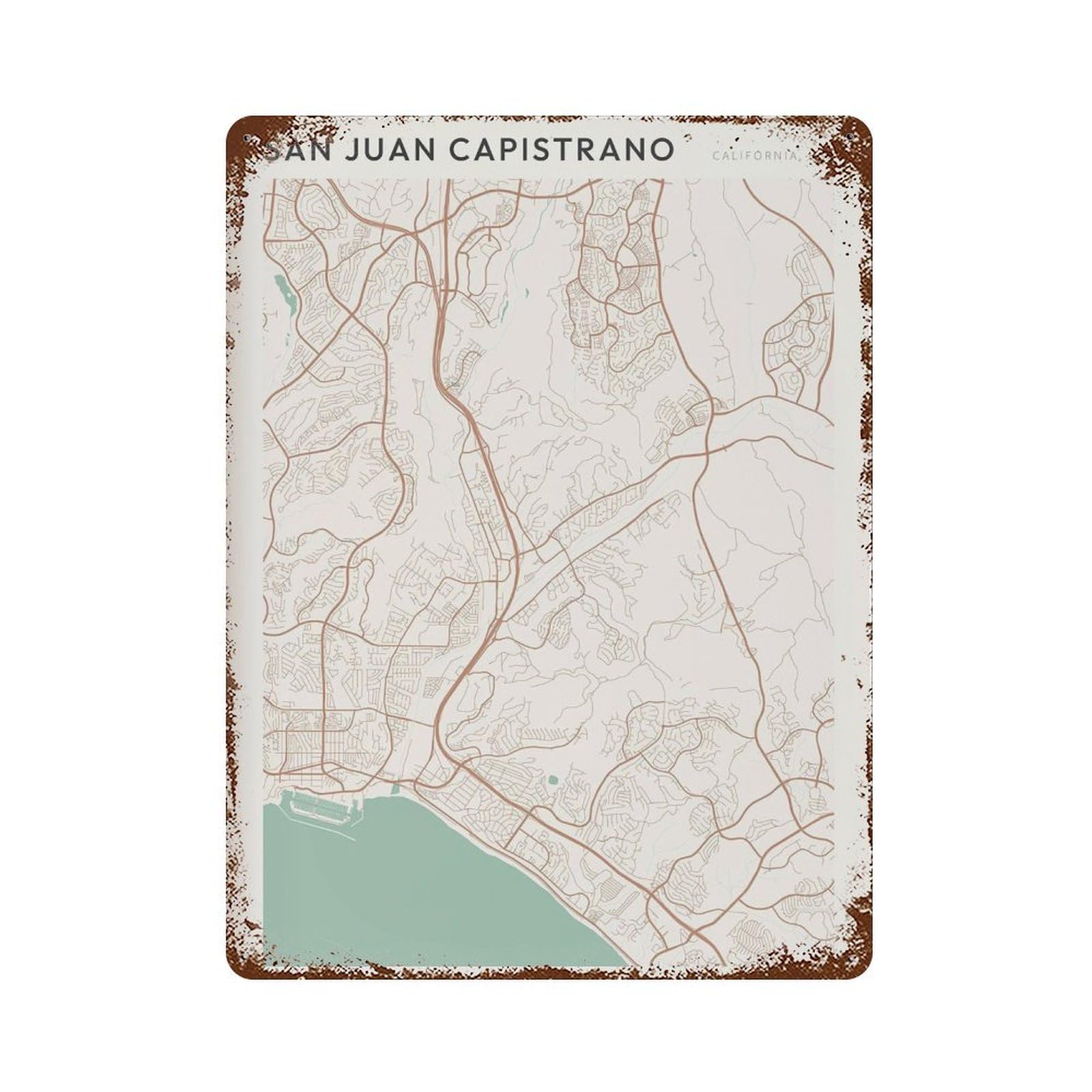 xiaoxiaoshen San Juan Capistrano Map California Minimalist Wall Decor Art Metal Tin Poster Modern Home Decor Art Home Bar Shop Decorations Vintage Sign 40x30cm