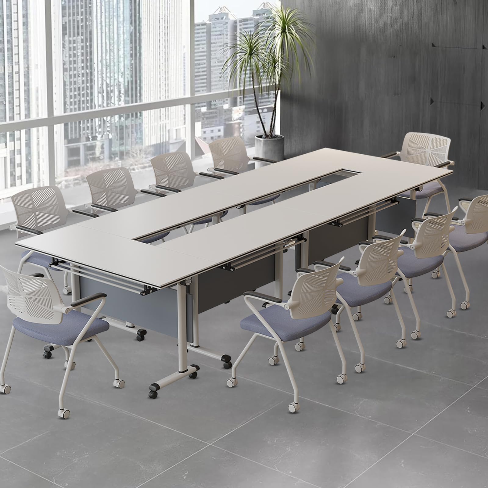 6 Pack Conference Table Folding Conference Table, Mobile Training Seminar Table with Caster Wheels,Conference Rooms Training Rooms Flip Top Mobile Training Table for Offices, Classrooms(47.2in)